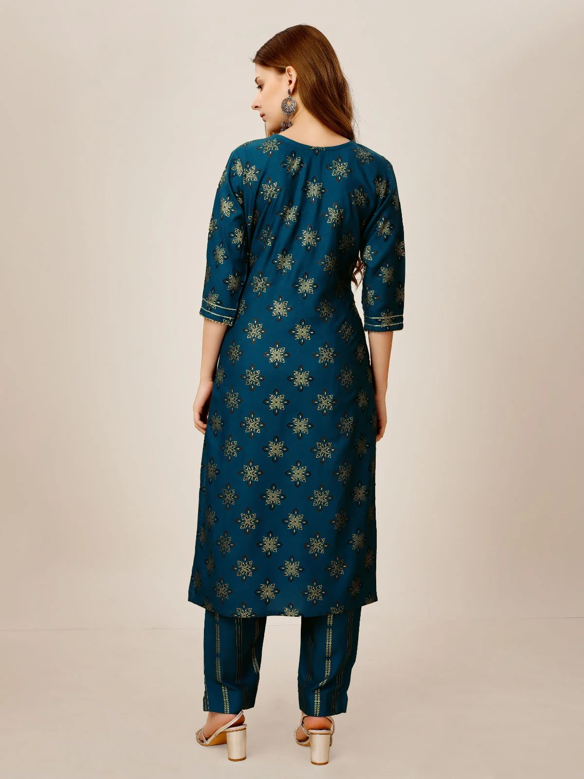 Odette Blue Embroidered Rayon Stitched Kurta Set For Women - Image 5