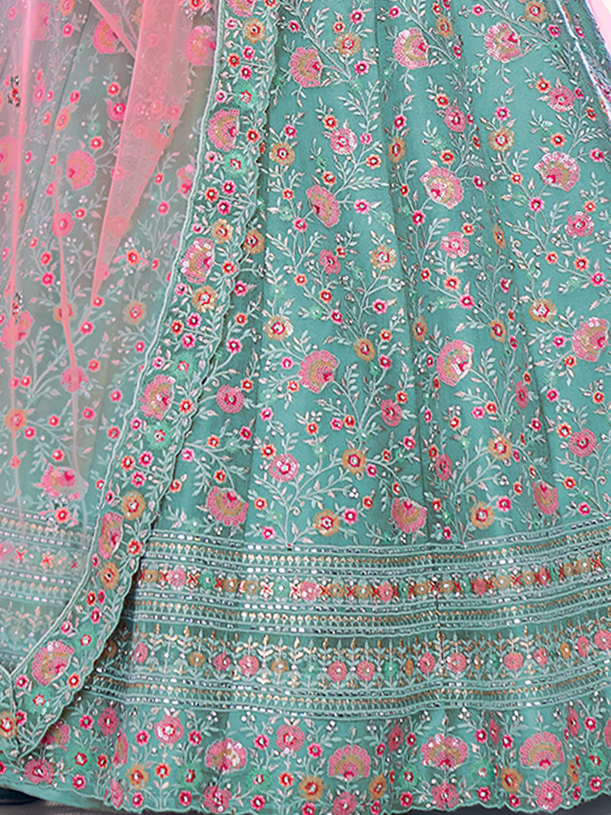 Odette Blue Embroidered Silk Blend Semi Stitched Lehenga With Blouse For Women - Image 6