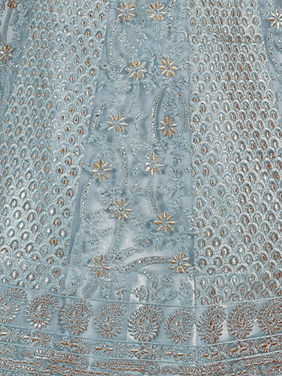 Odette Blue Embroidered Soft Net Semi Stitched Lehenga With Blouse For Women - Image 3