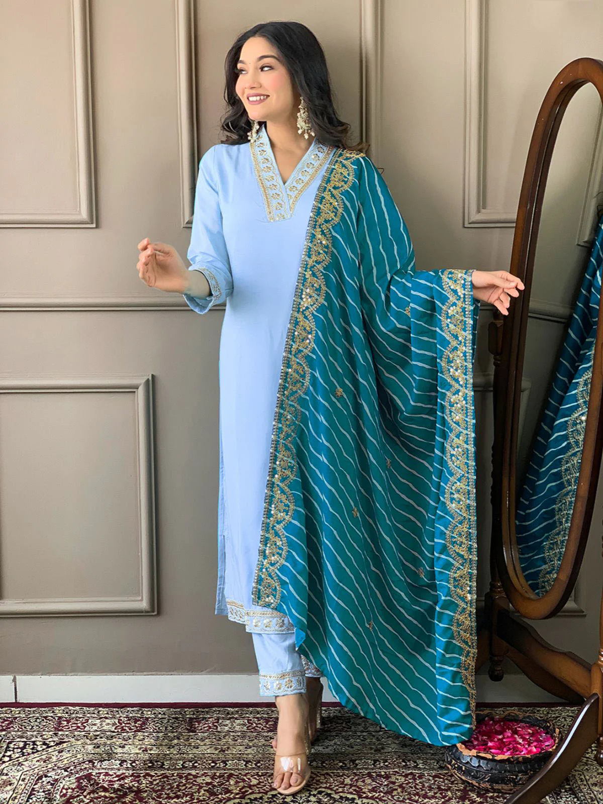 Odette Mauve Embroidered Viscose Silk Stitched Kurta Salwar Set For Women