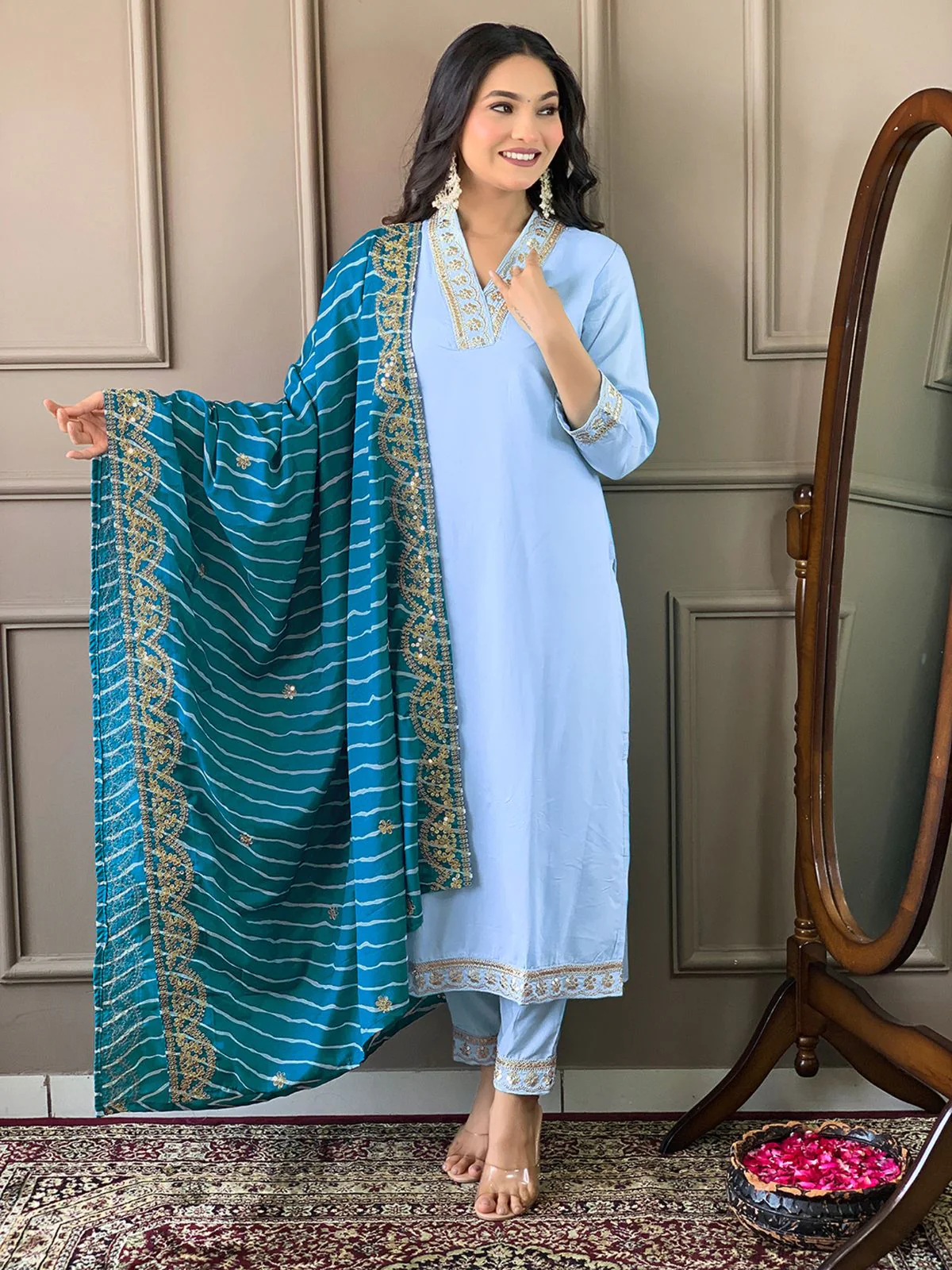 Odette Mauve Embroidered Viscose Silk Stitched Kurta Salwar Set For Women - Image 2