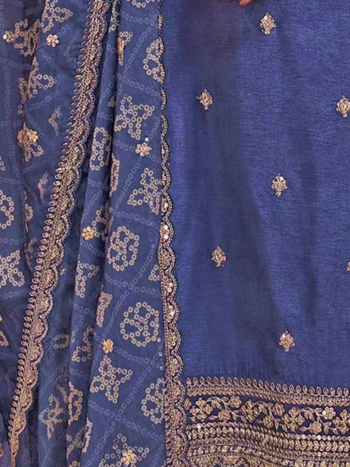 Odette Blue Georgette Embroidered Semi-Stitched Kurta Set For Women - Image 3