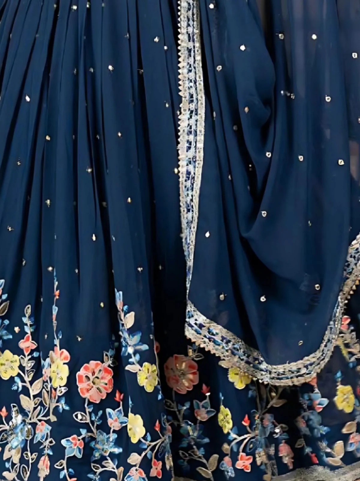 Odette  Blue Georgette Embroidered Semi-Stitched Lehenga For Women - Image 6