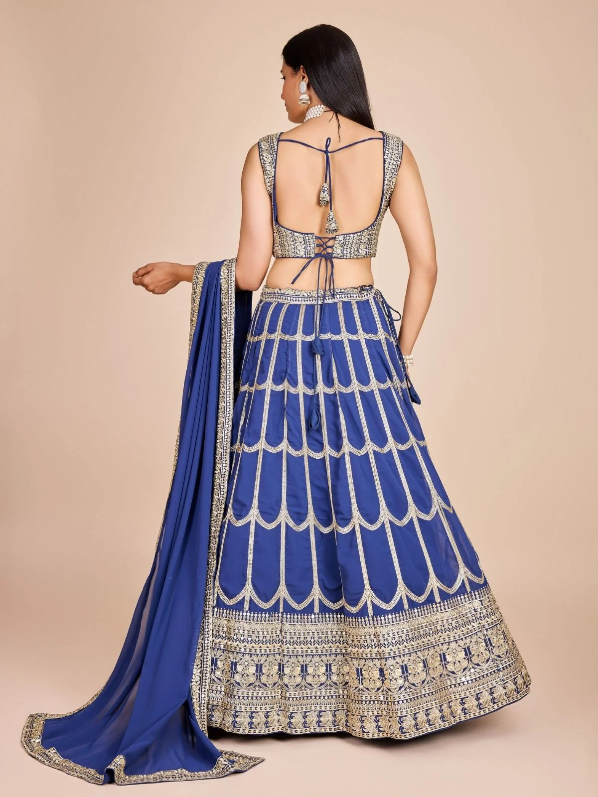 Odette Blue Georgette Embroidered Semi-Stitched Lehenga For Women - Image 2