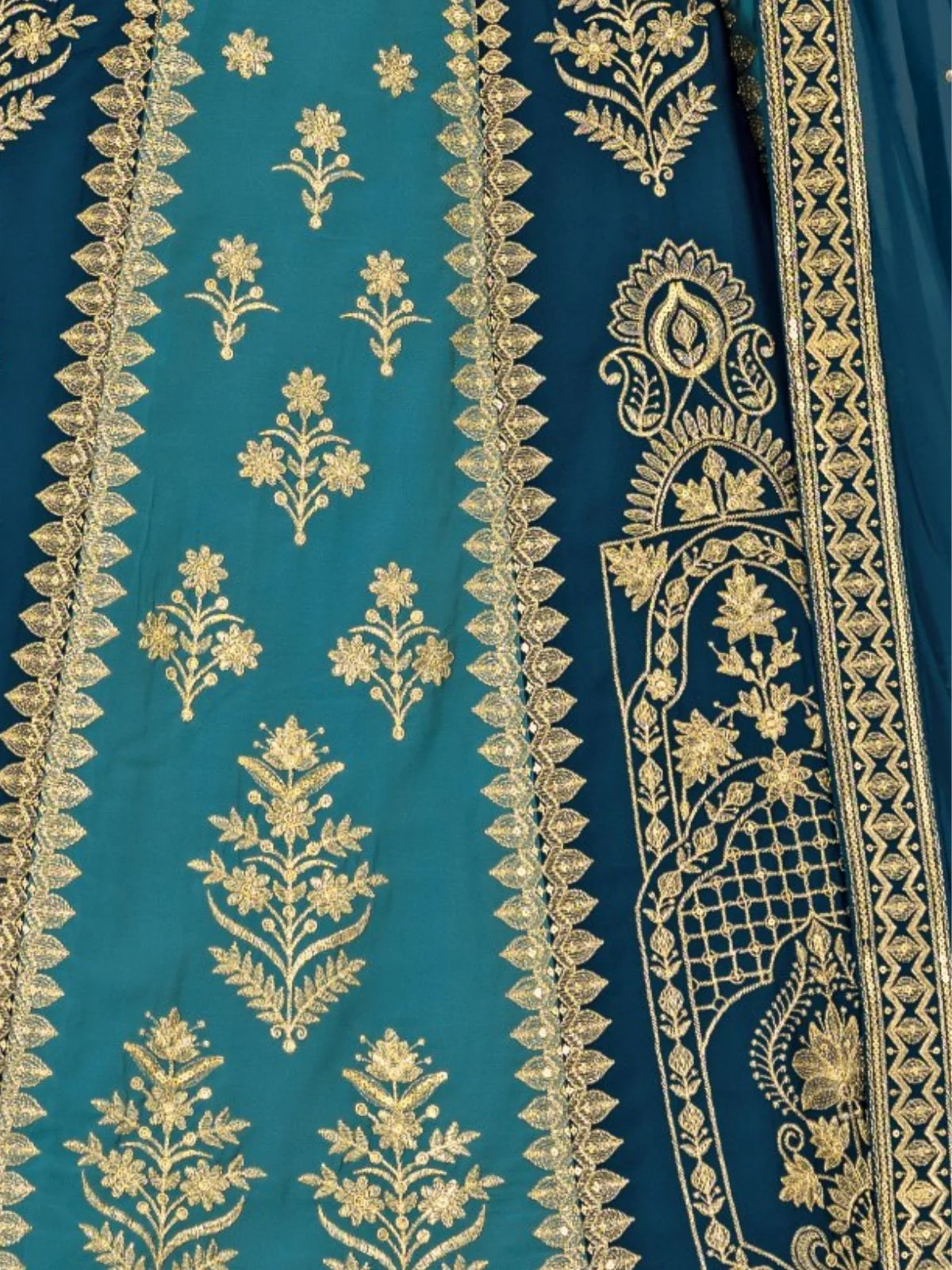 Odette Blue And Teal Georgette Embroidered Semi-Stitched lehenga For Women - Image 6