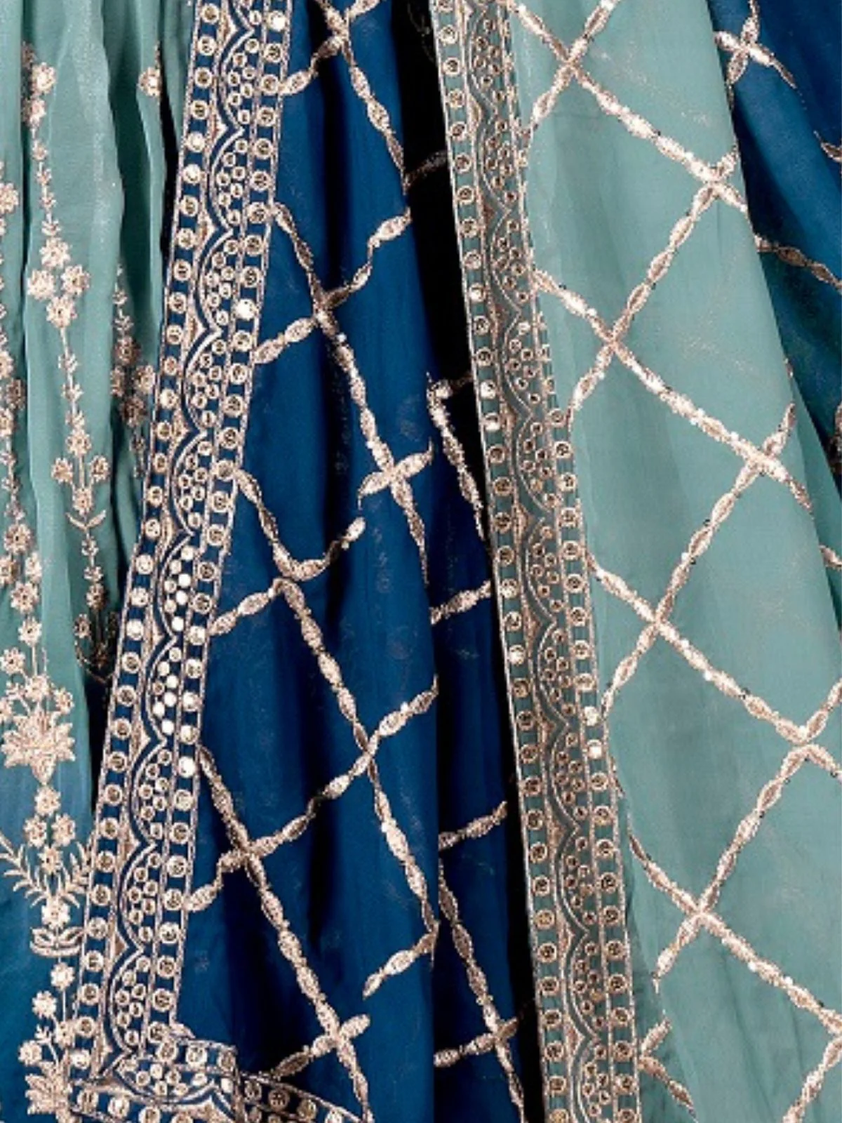 Odette Blue Georgette Embroidered Semi-Stitched lehenga For Women - Image 5