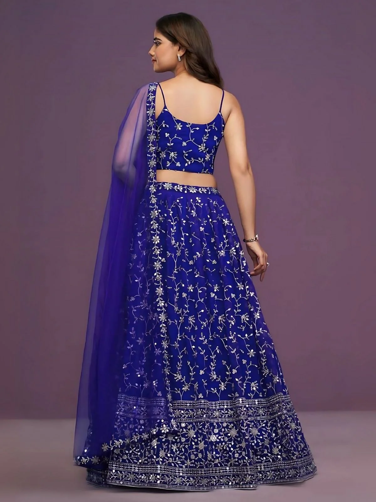 Odette Blue Georgette Embroidered Semi-Stitched Lehenga For Women - Image 2