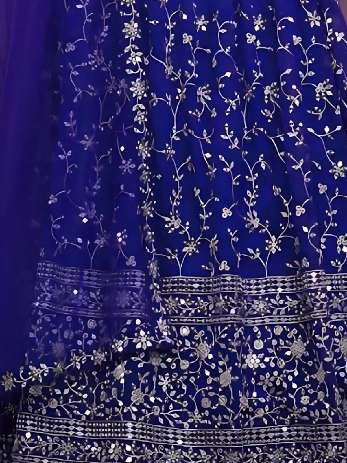 Odette Blue Georgette Embroidered Semi-Stitched Lehenga For Women - Image 4