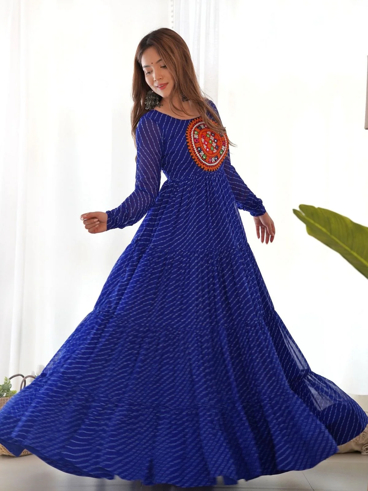 Odette Blue Georgette Embroidered Stitched Gown For Women - Image 2