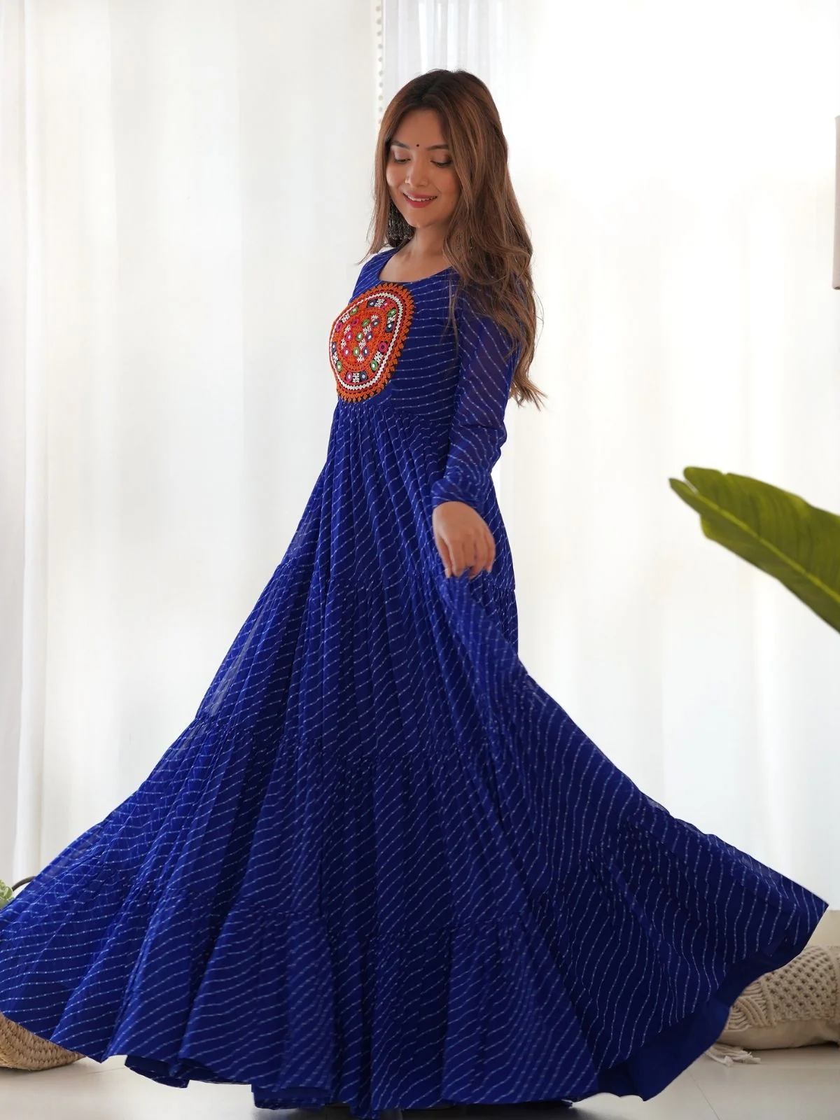 Odette Blue Georgette Embroidered Stitched Gown For Women - Image 3