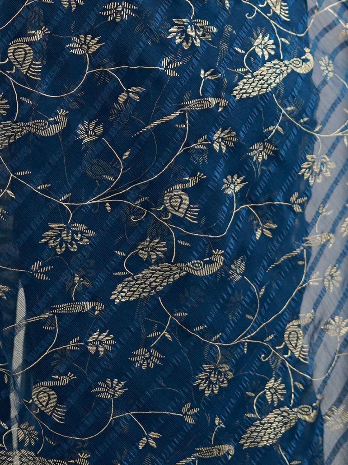 Odette Blue Georgette Peacock Motifs Saree For Women - Image 5