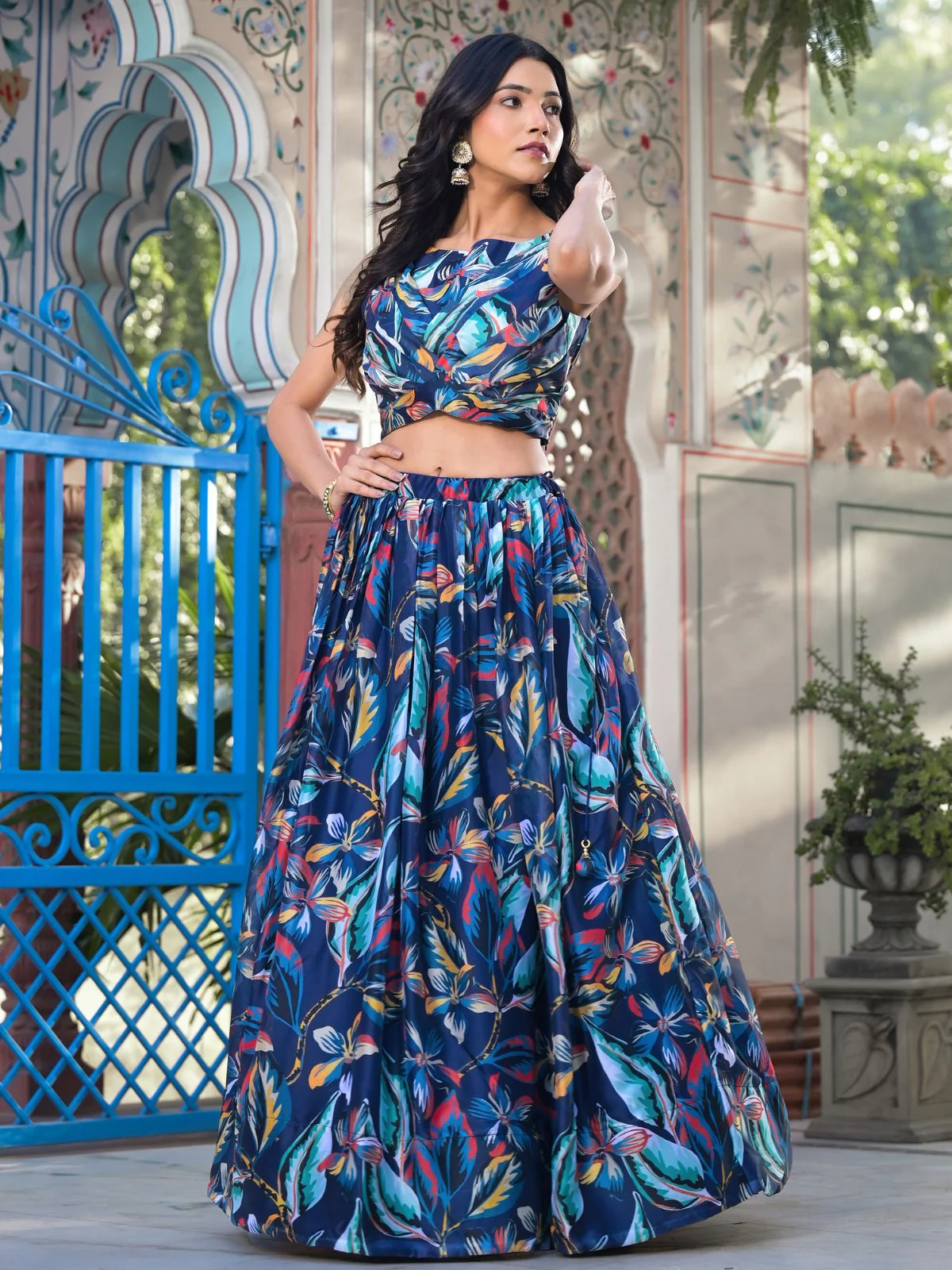 Odette Blue Georgette Printed Co-ord set For Women - Image 3