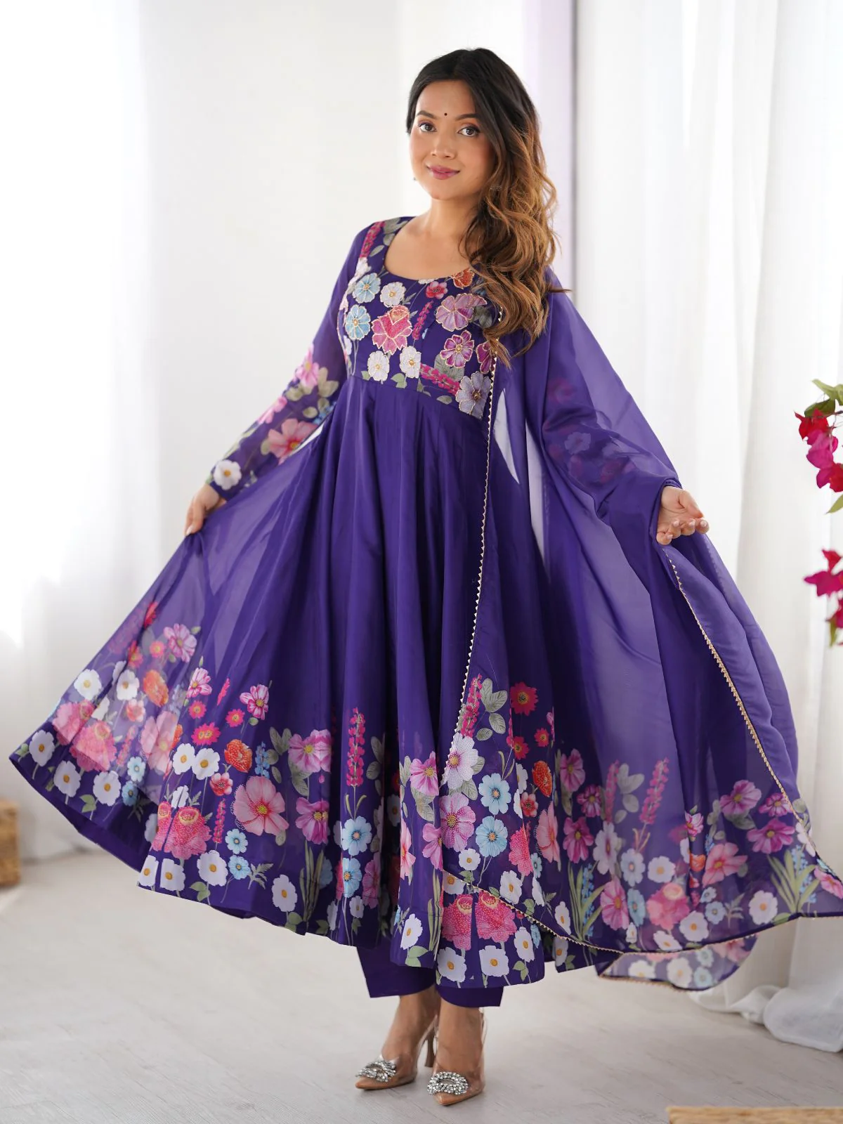 Odette Blue Georgette Printed Kurta Set For Women - Image 2