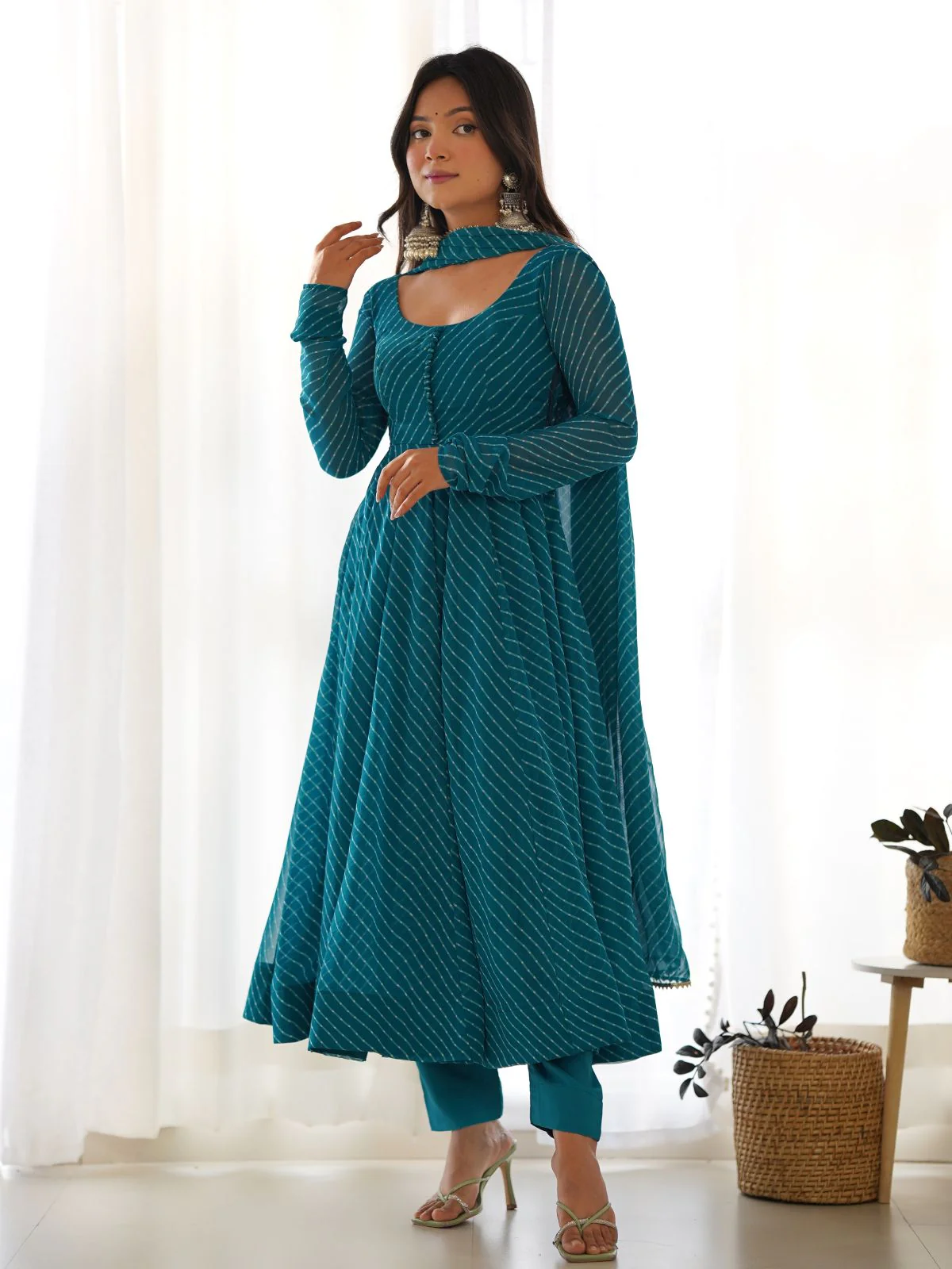 Odette Blue Georgette Printed Kurta Set For Women