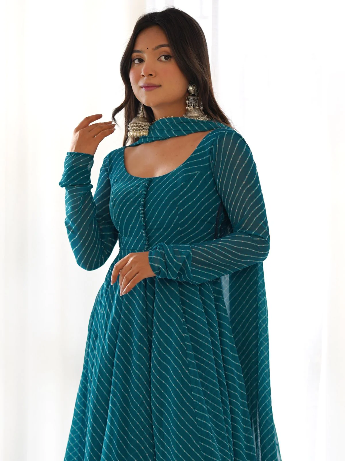Odette Blue Georgette Printed Kurta Set For Women - Image 4