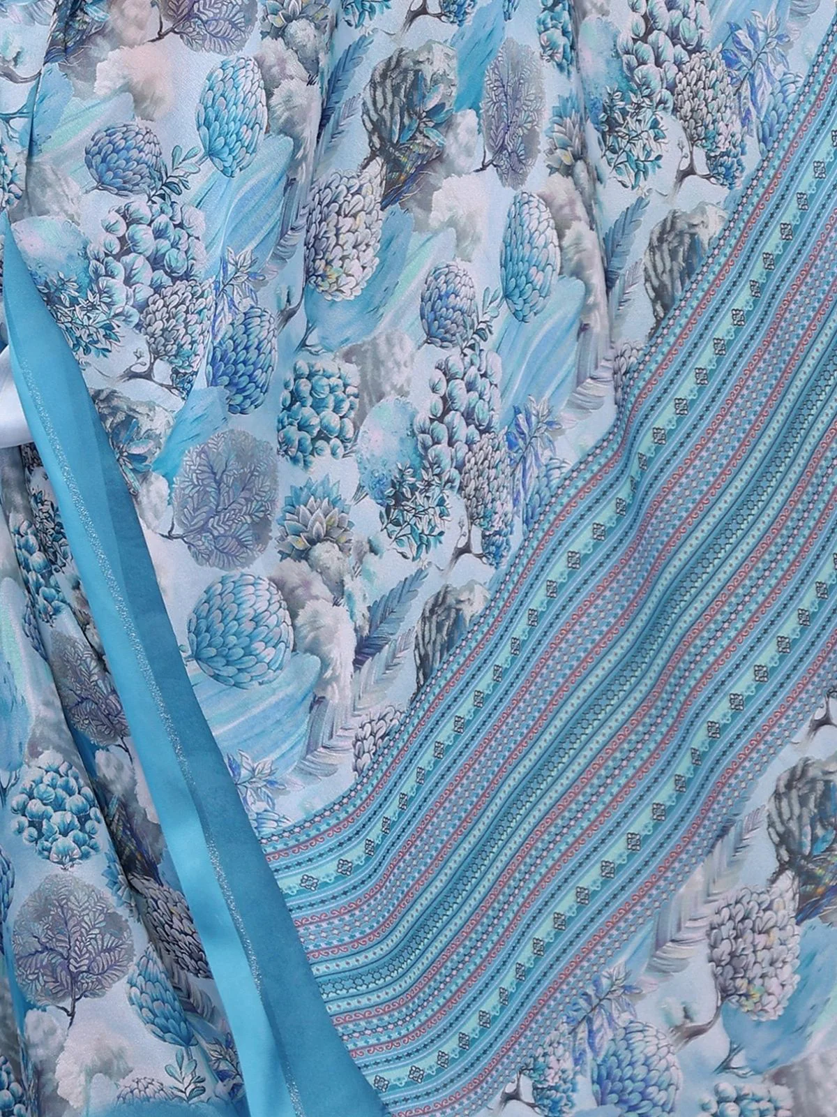 Odette Blue Georgette Printed Saree For Women - Image 5