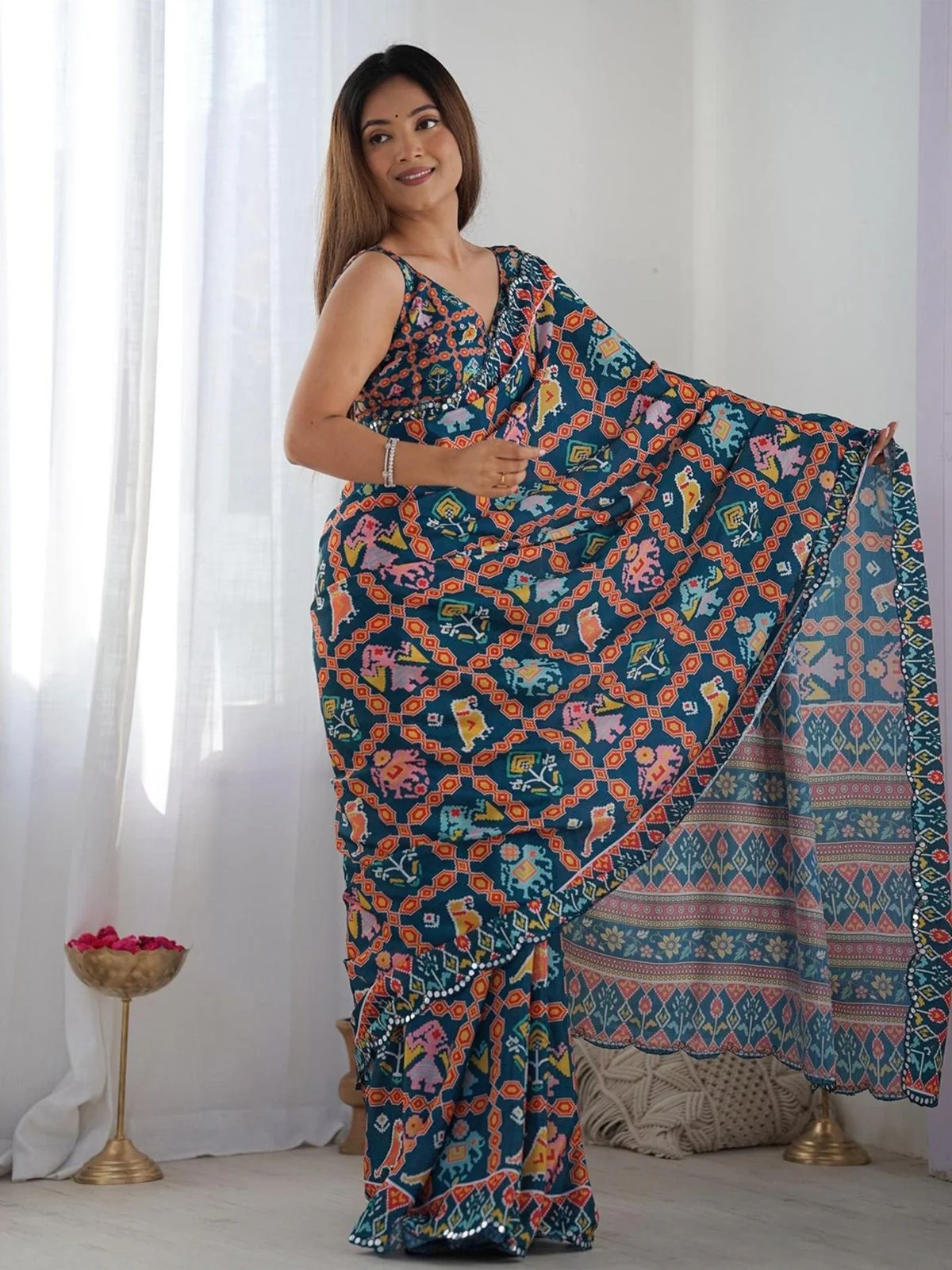 Odette Blue Georgette Printed Saree For Women - Image 2