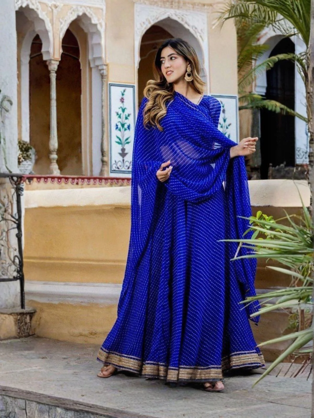 Odette Blue Georgette Printed Semi Stitched Lehenga For Women - Image 2