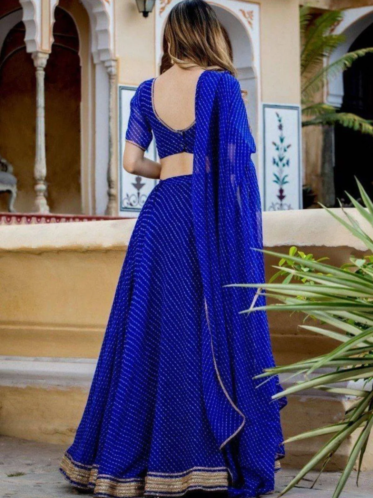Odette Blue Georgette Printed Semi Stitched Lehenga For Women - Image 3