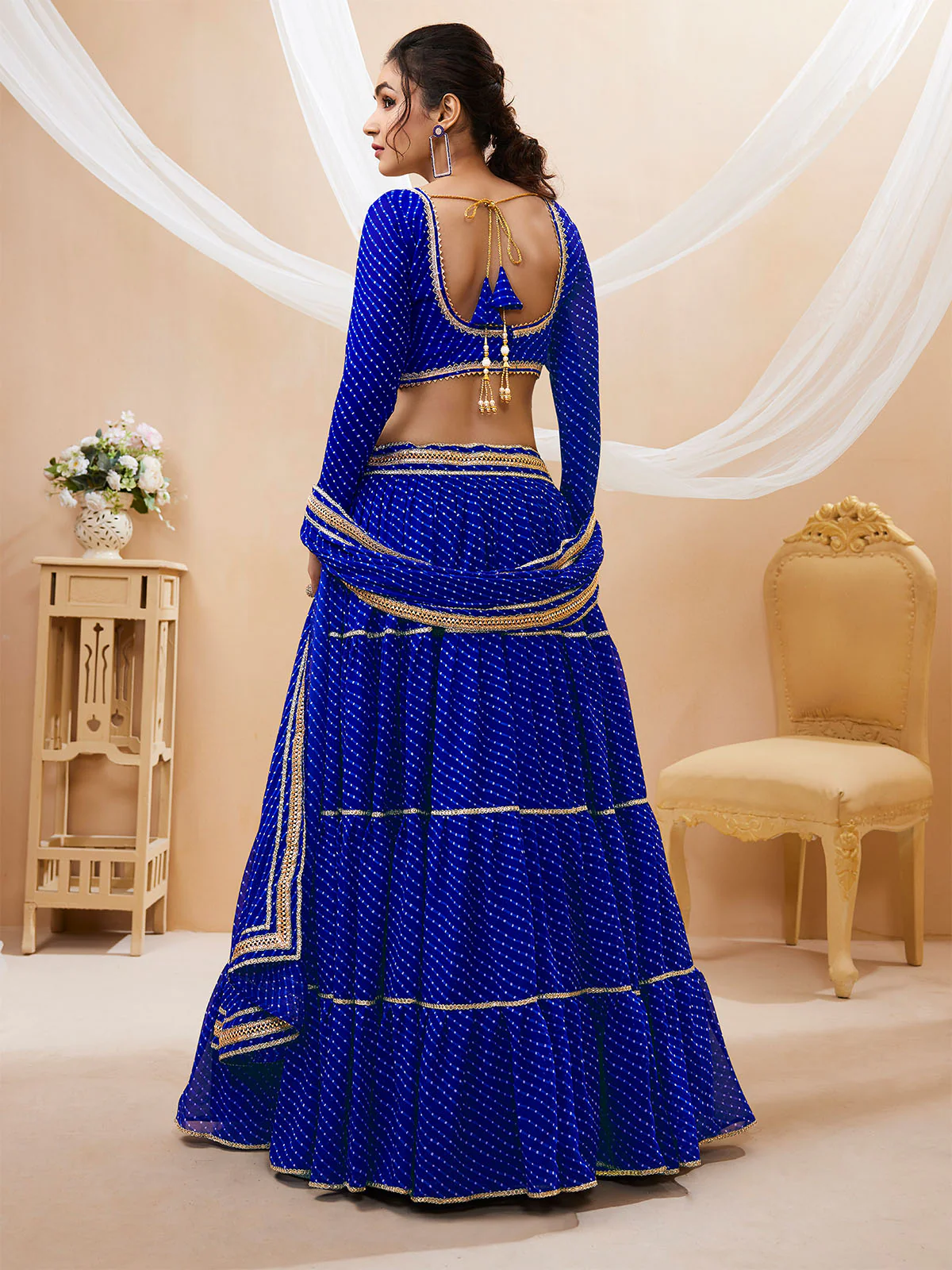 Odette Blue Georgette Printed Semi Stitched Lehenga With Unstitched Blouse For Women - Image 3