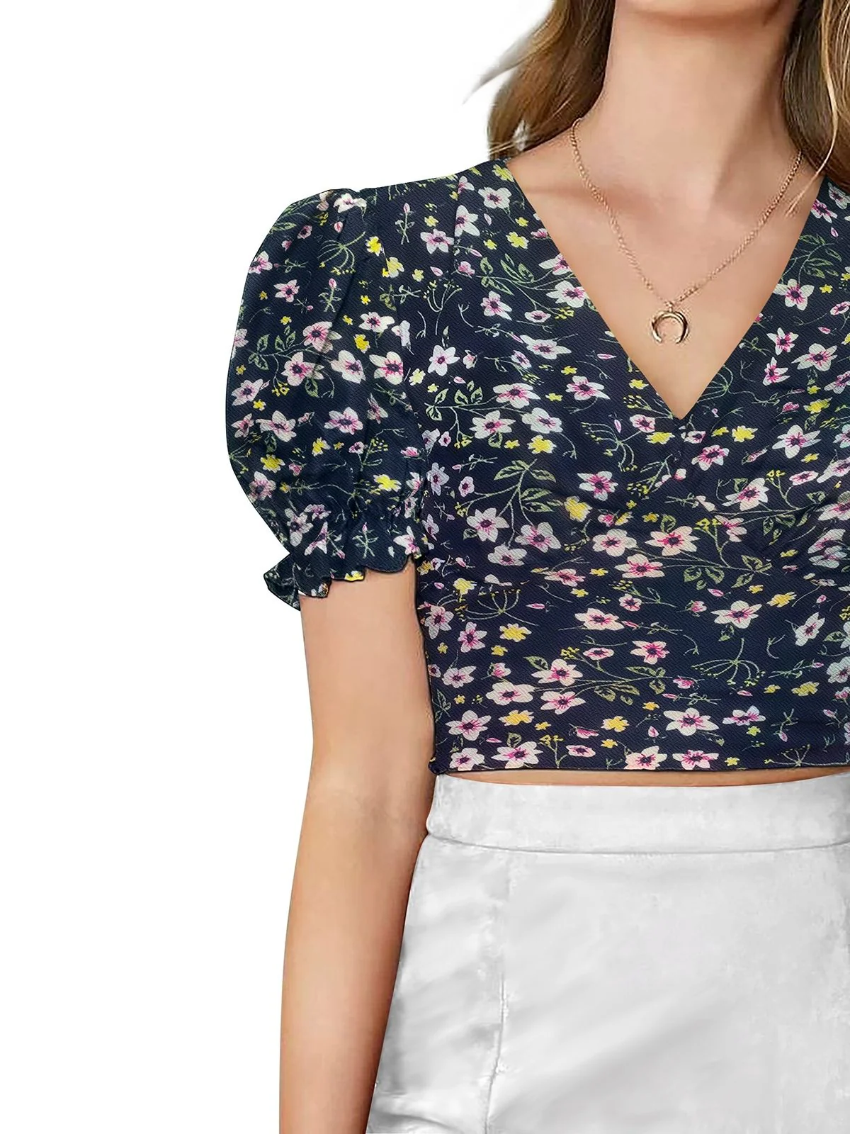 Odette Blue Knit Printed Top For Women - Image 5