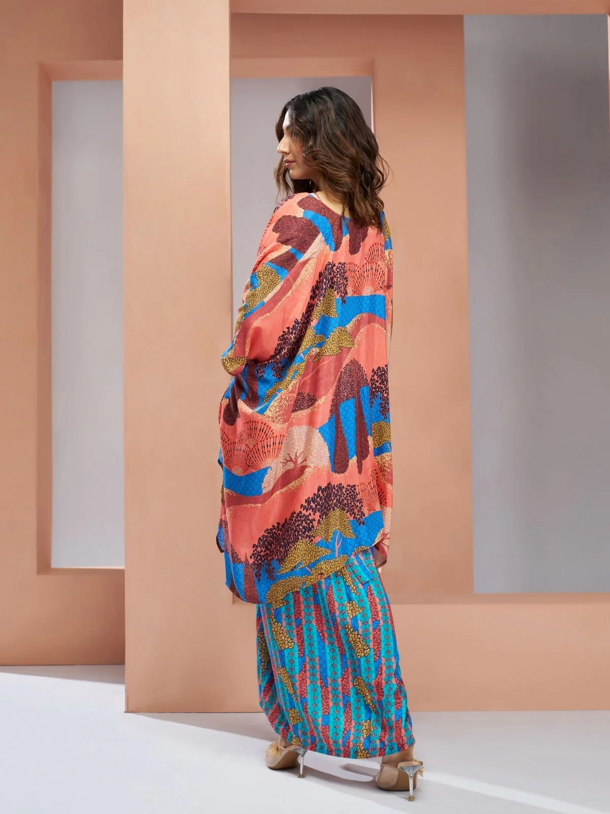 Odette Blue Linen Printed Stitched Co-Ord Set For Women - Image 2