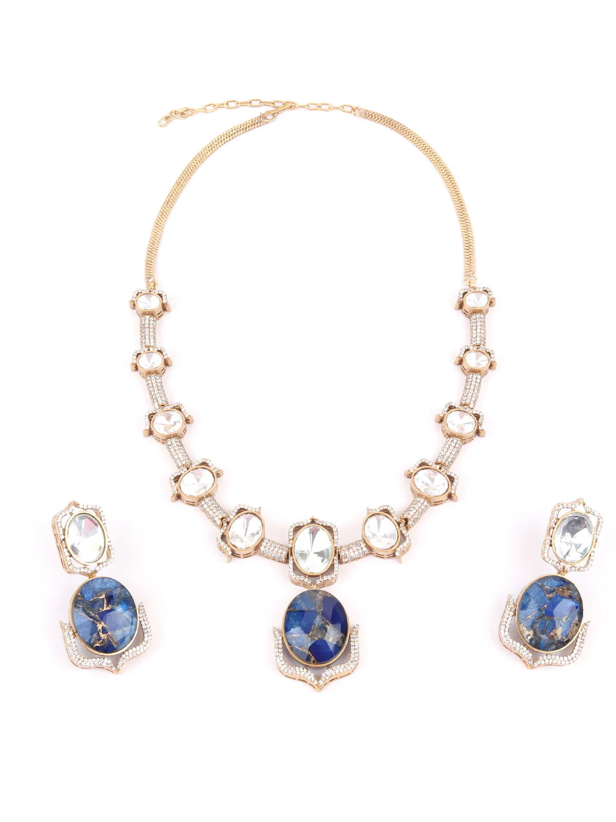 Odette Blue Mixed Metal Embellished Neck Piece Set For Women - Image 3