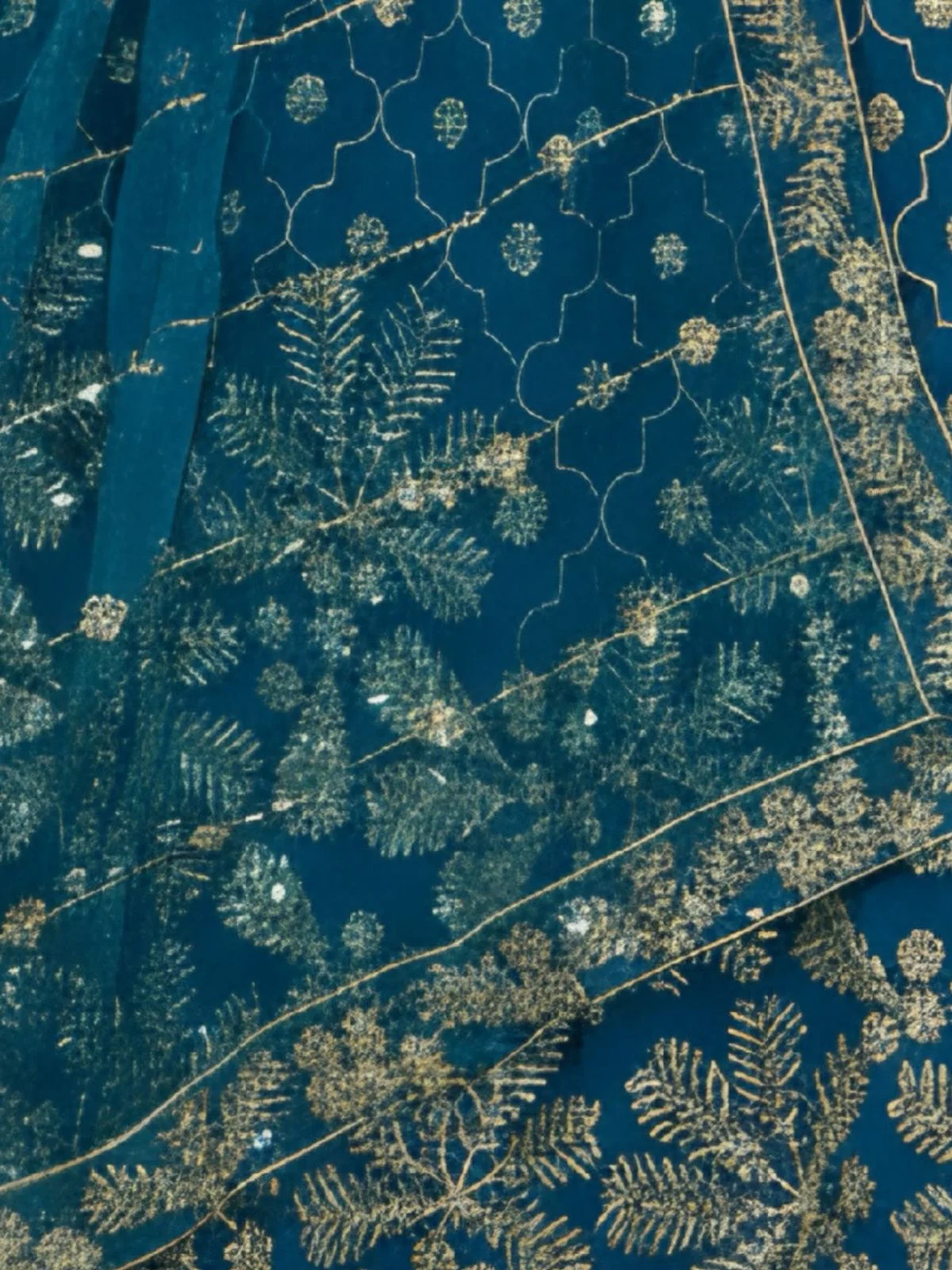 Odette Blue Net Embellished Semi Stitched Lehenga For Women - Image 5