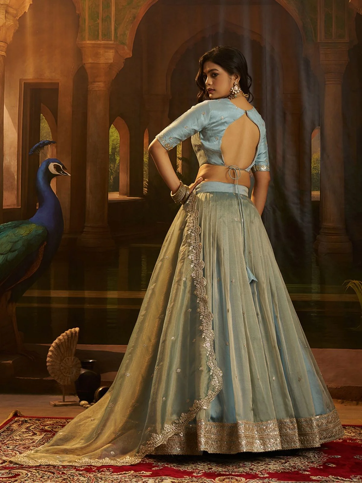 Odette Blue Organza Embroidered Lehenga For Women - Image 3