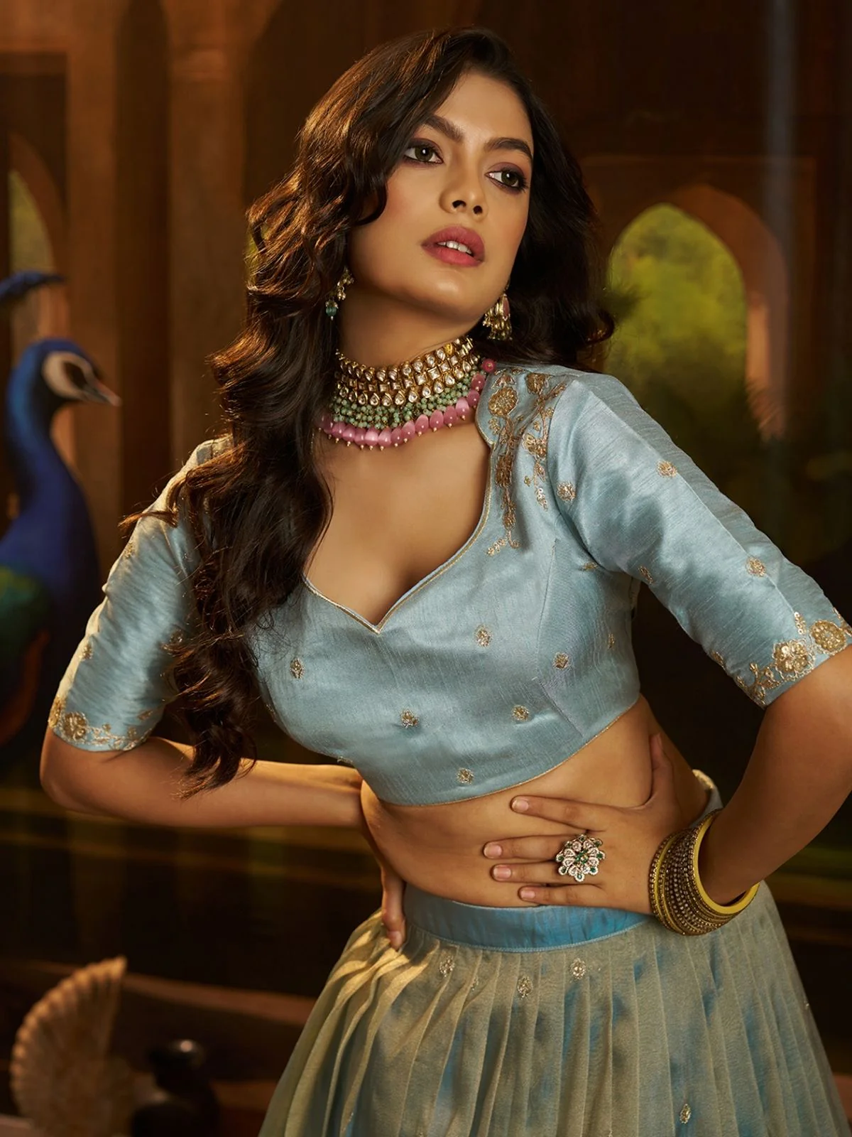 Odette Blue Organza Embroidered Lehenga For Women - Image 4