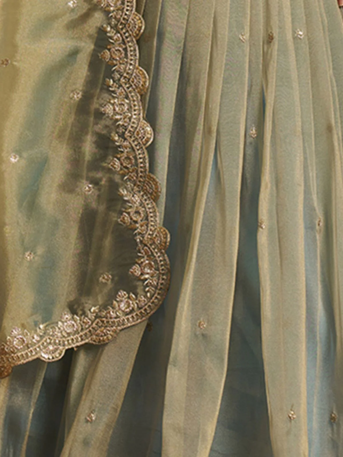 Odette Blue Organza Embroidered Lehenga For Women - Image 5