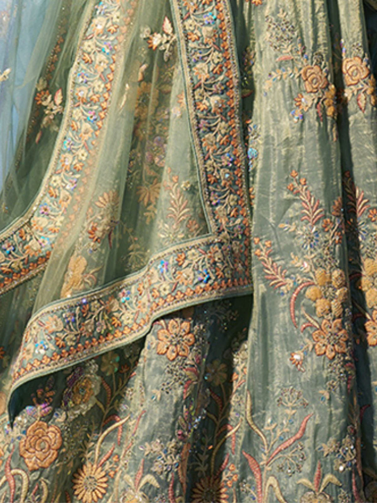 Odette Blue Organza Embroidered Semi-Stitched Lehenga For Women - Image 5