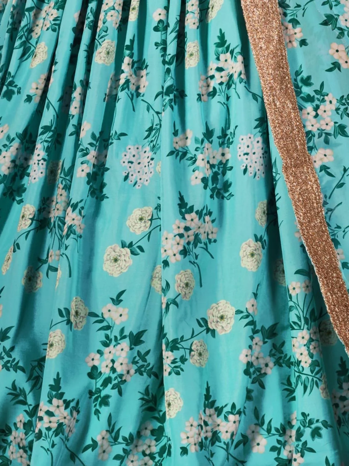 Odette Blue Organza Printed Semi Stitched Lehenga With Unstitched Blouse For Women - Image 6