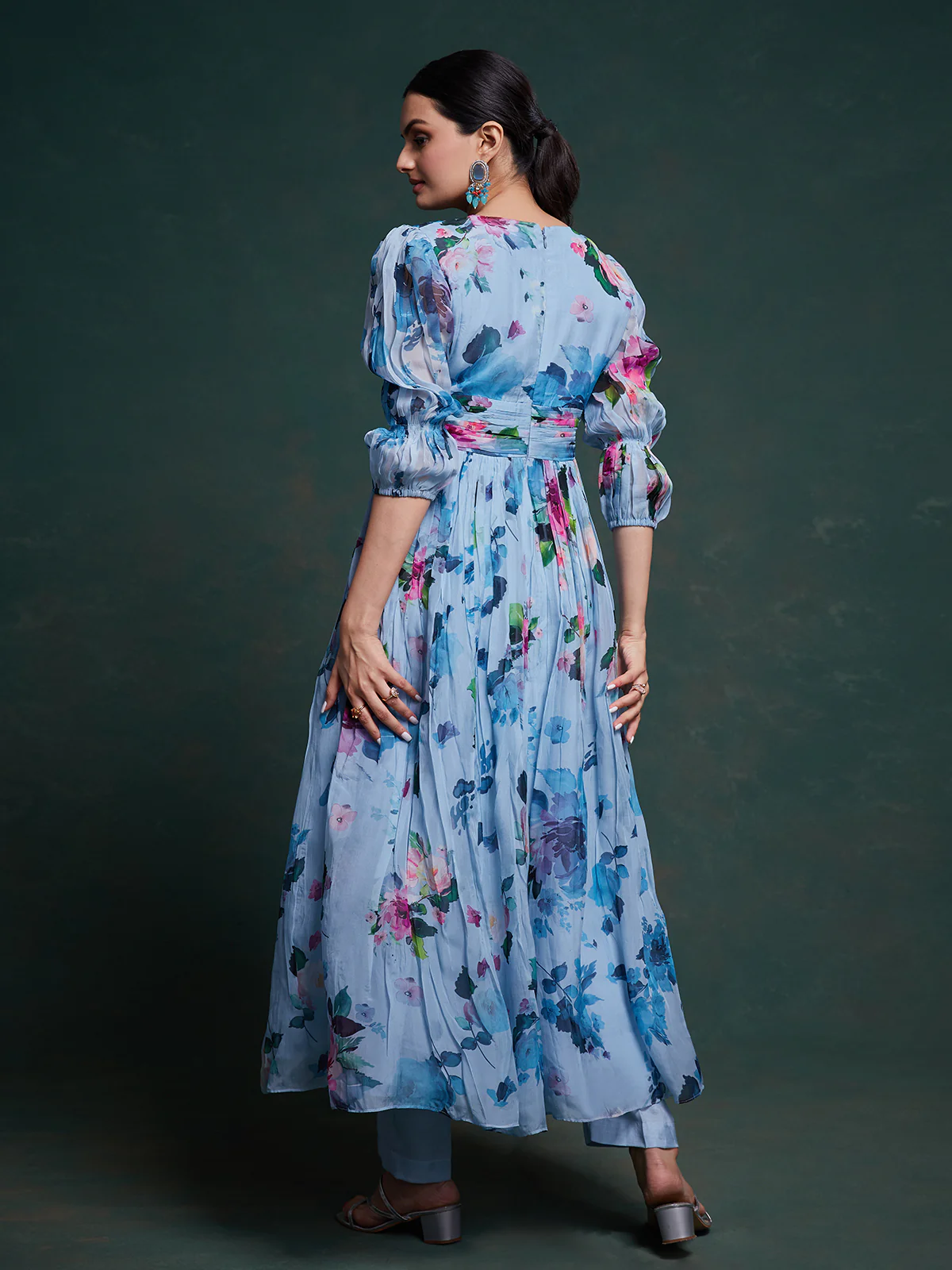Odette Blue Organza Printed Stitched Salwar Suit Set For Women - Image 4