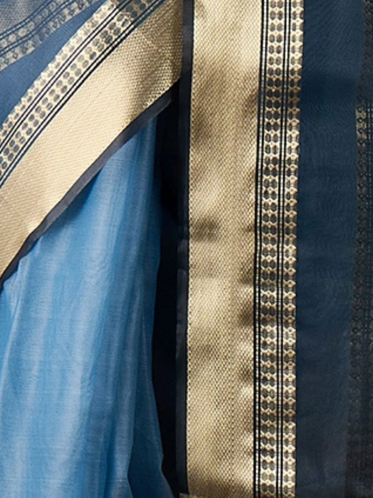 Odette Blue Organza Woven Saree With Unstitched Blouse For Women - Image 5