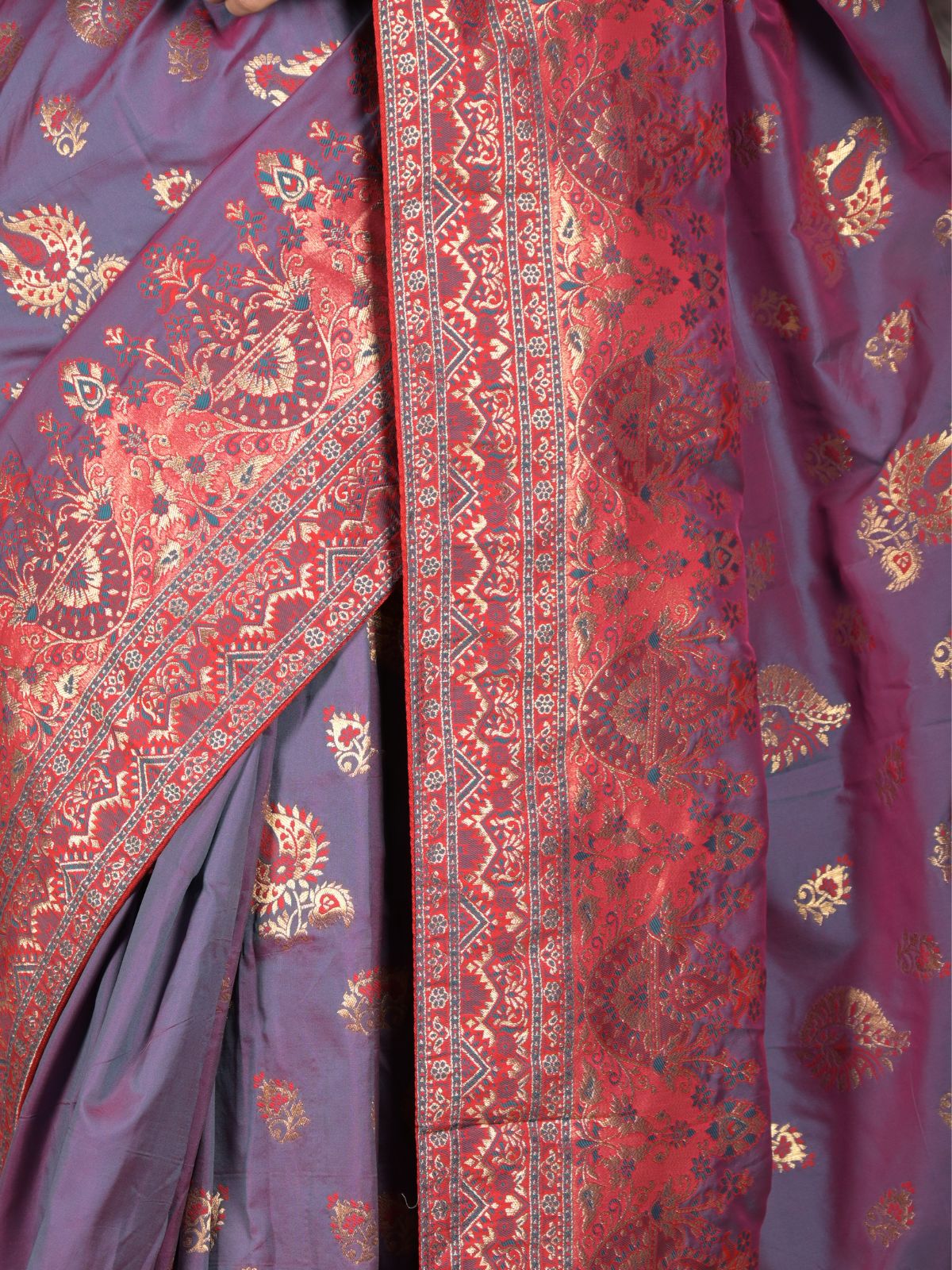 Odette Blue Pink Shaded Woven Silk Blend Saree with Unstitched Blouse for Women - Image 5