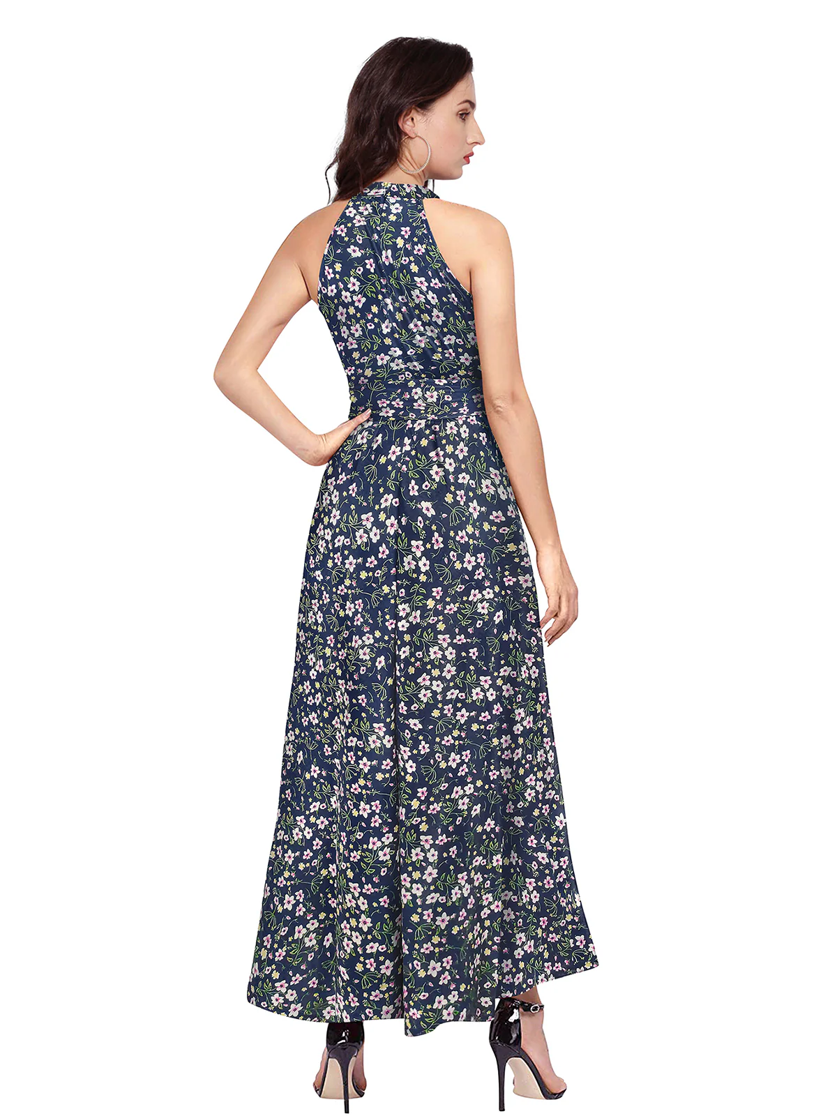 Odette Blue Polyester Asymmetric Printed Dress For Women - Image 4