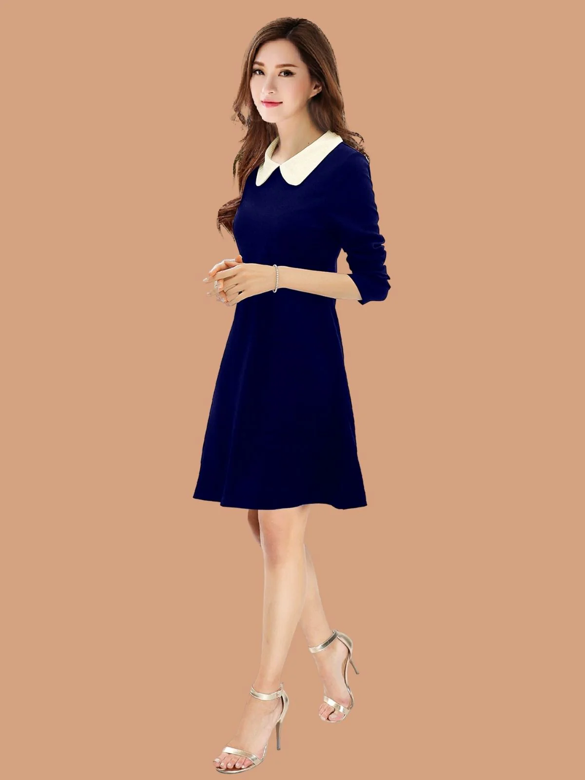 Odette Blue Polyester Blend Solid Dress For Women - Image 2