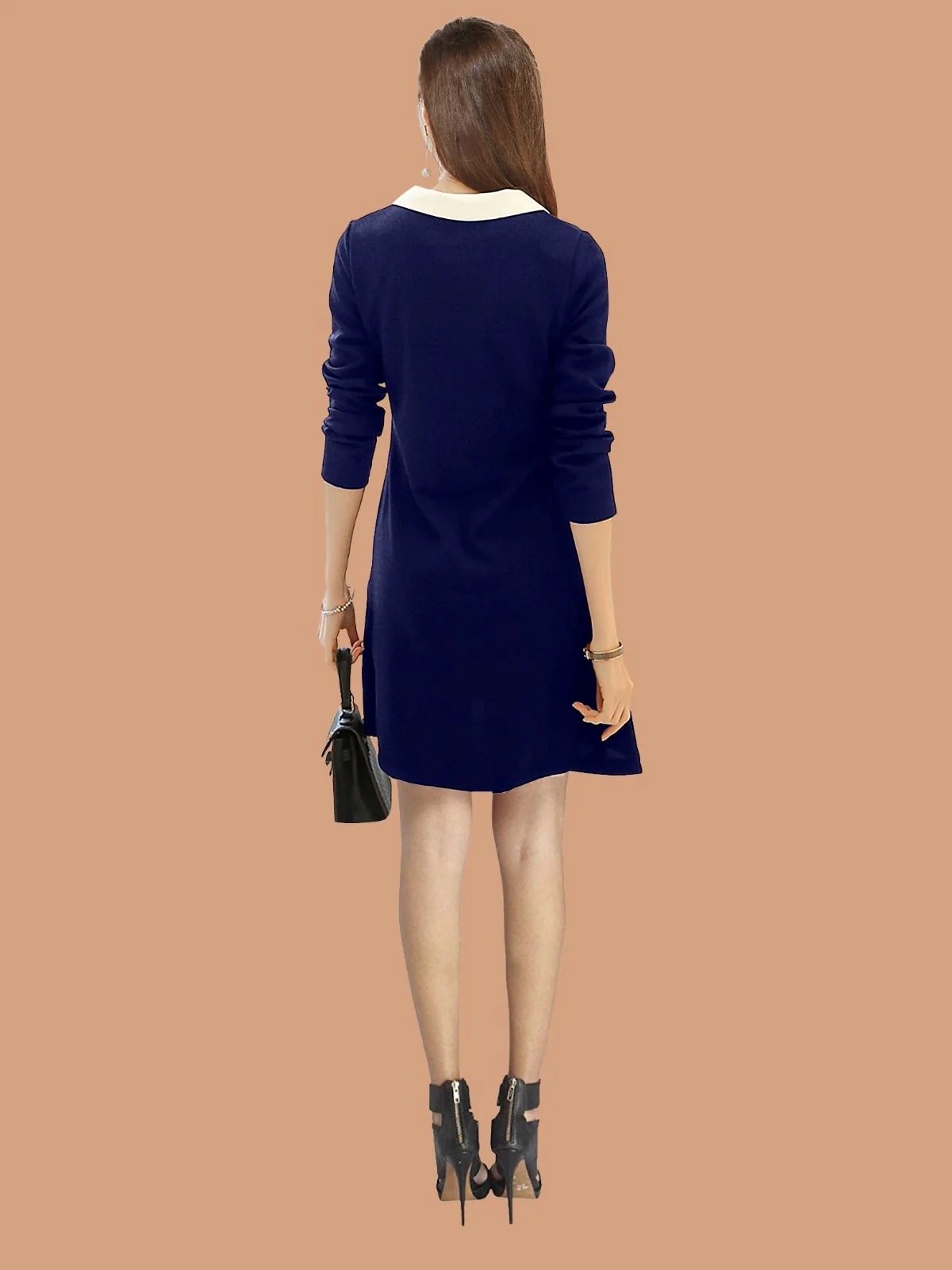 Odette Blue Polyester Blend Solid Dress For Women - Image 3