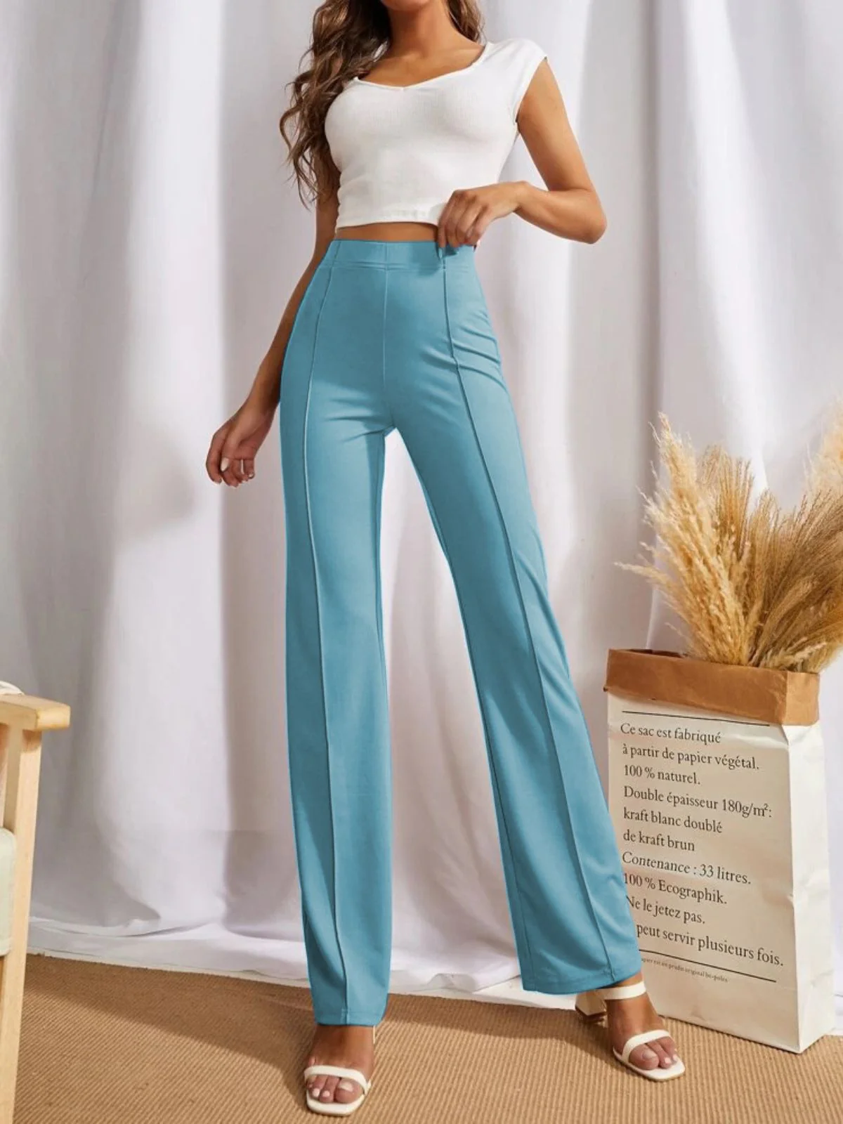 Odette Blue Polyester Solid Stylish Trousers For Women - Image 2
