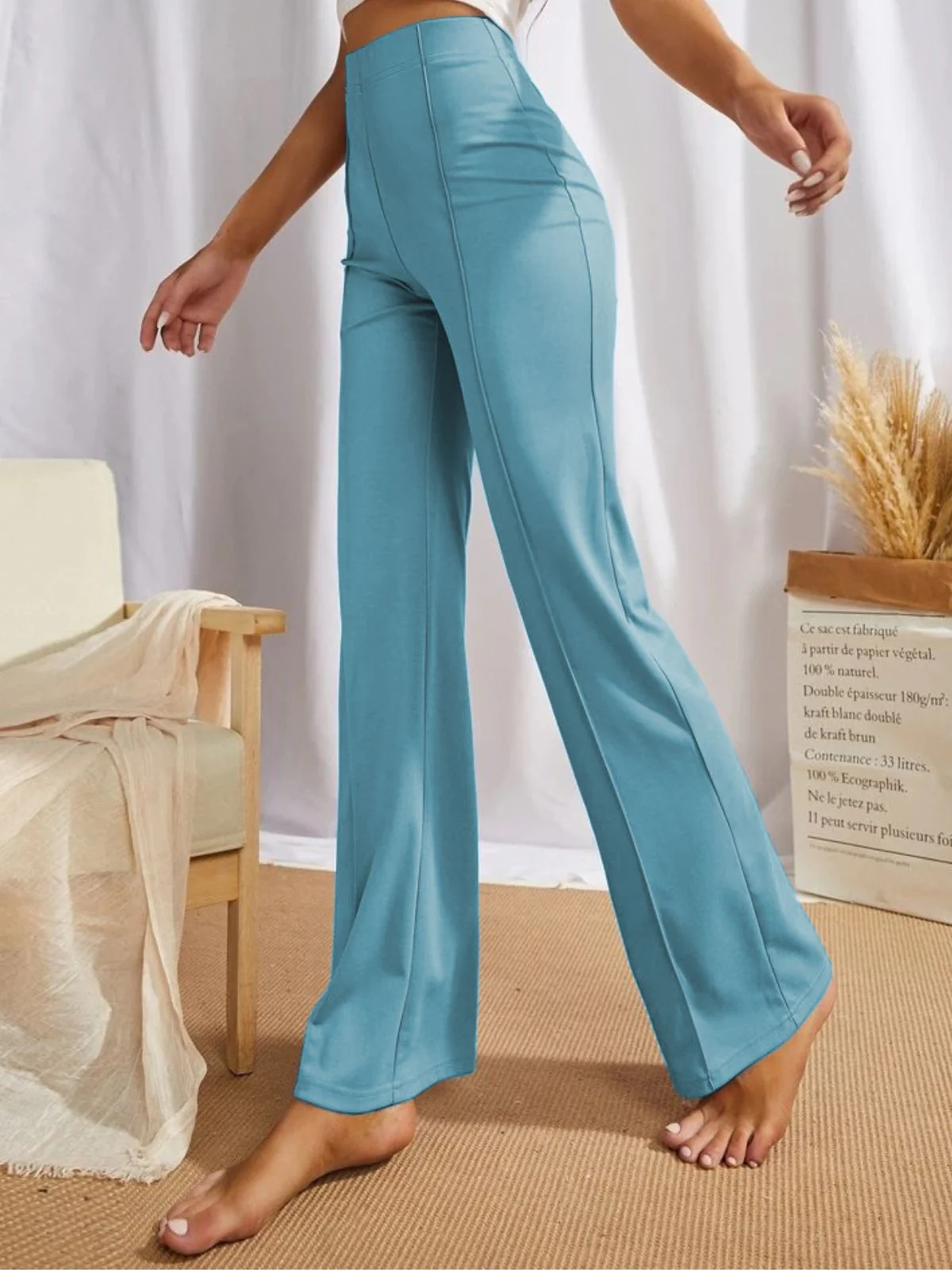 Odette Blue Polyester Solid Stylish Trousers For Women - Image 4