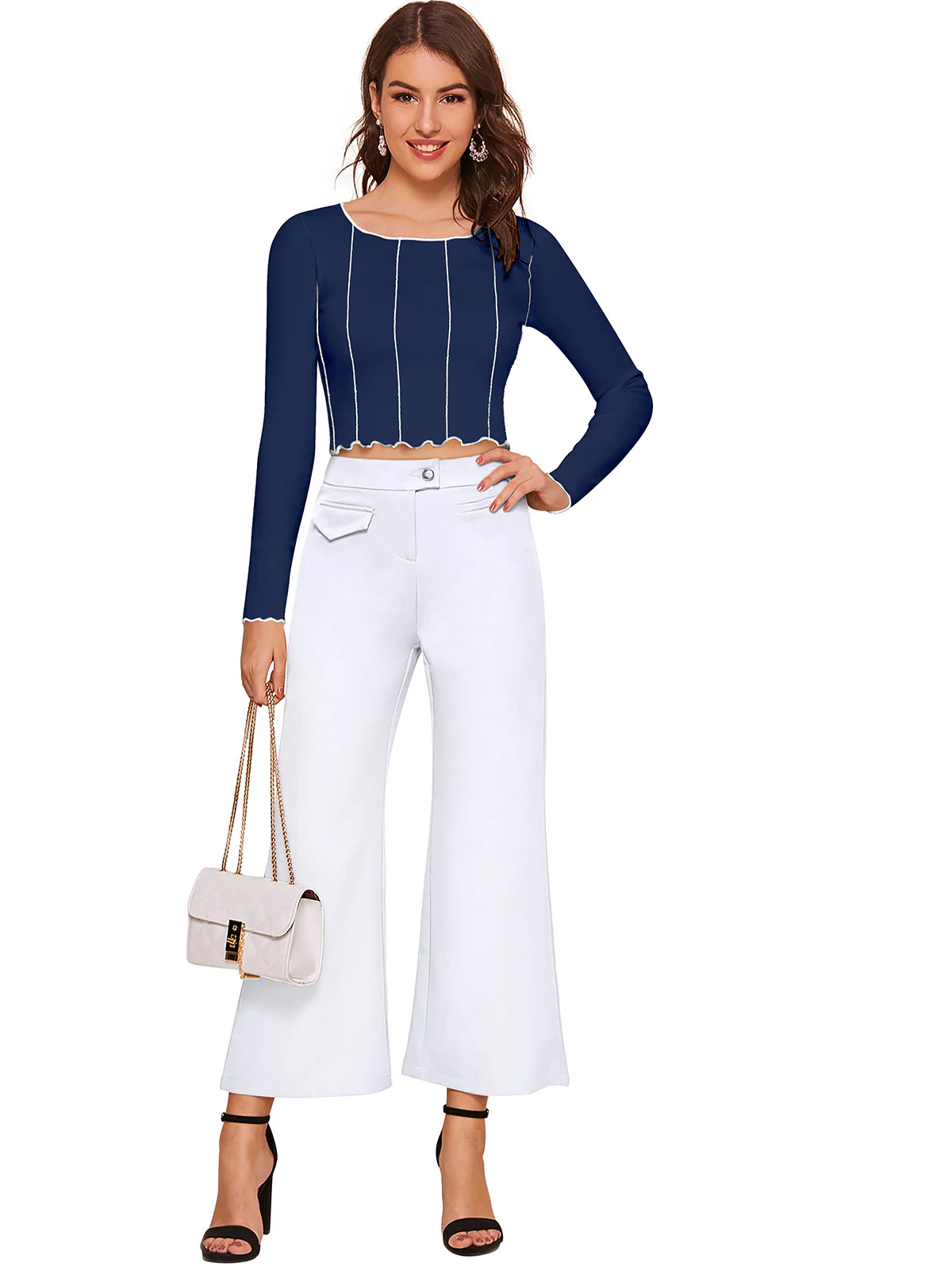 Odette Blue Polyester Striped Top For Women - Image 5