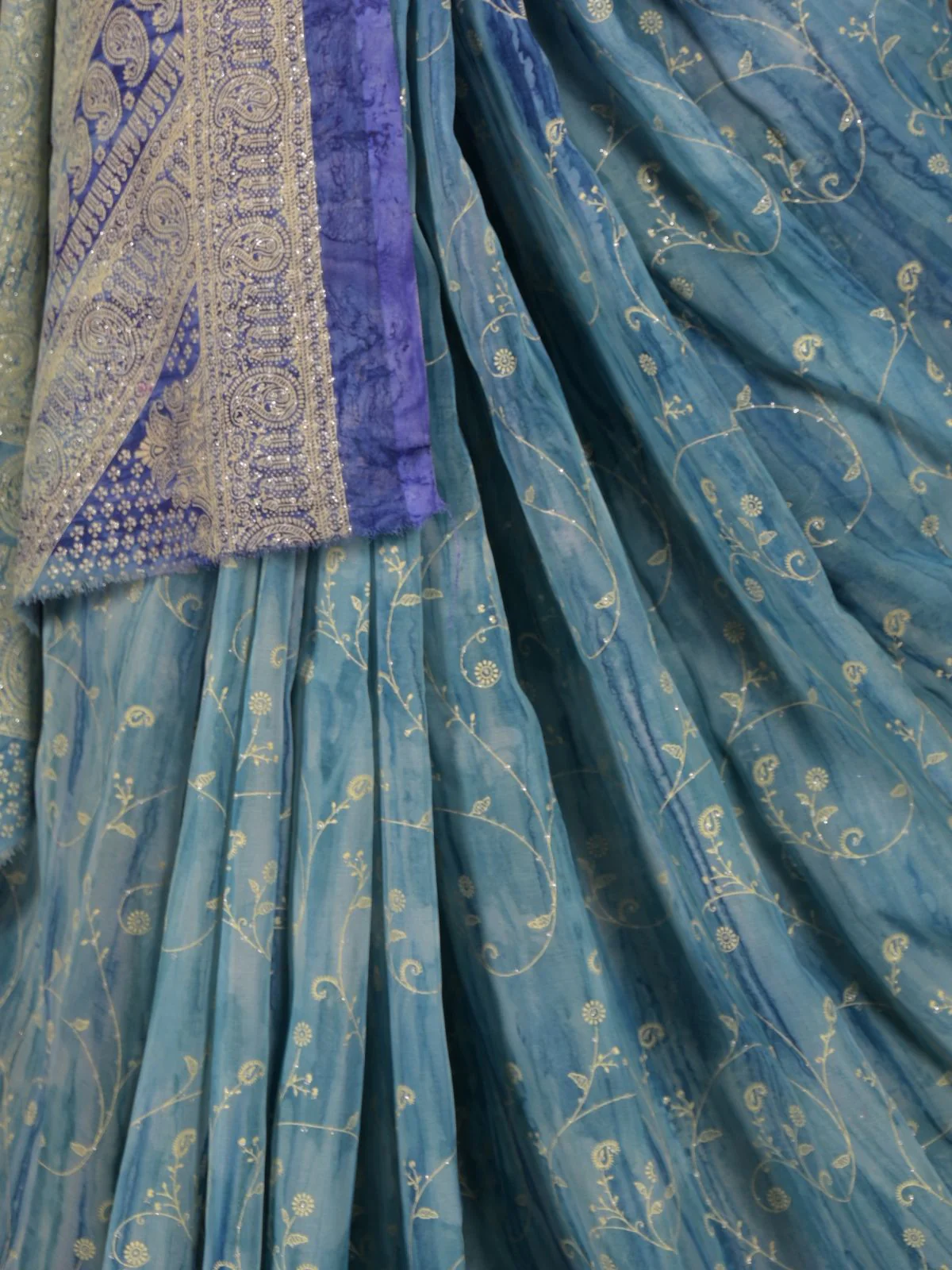 Odette Blue Printed Georgette Saree for Women - Image 5