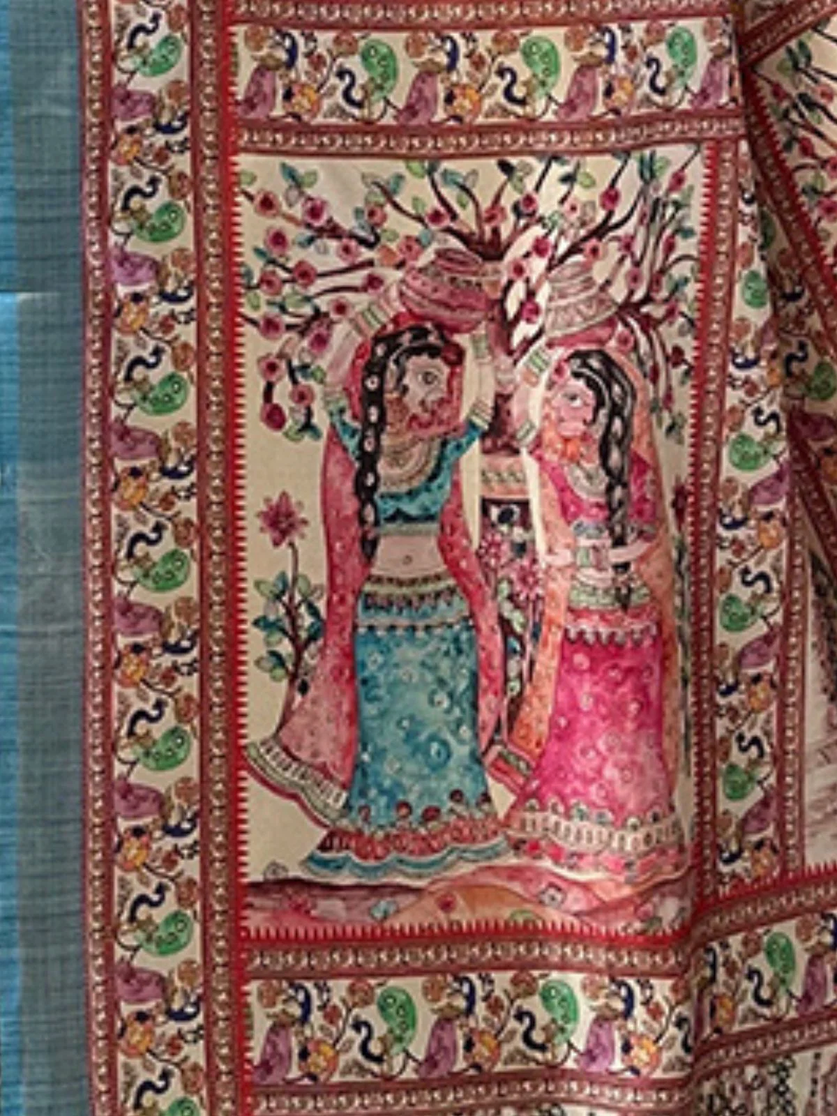 Odette Blue Printed Silk Blend Saree With Unstitched Blouse For Women - Image 4