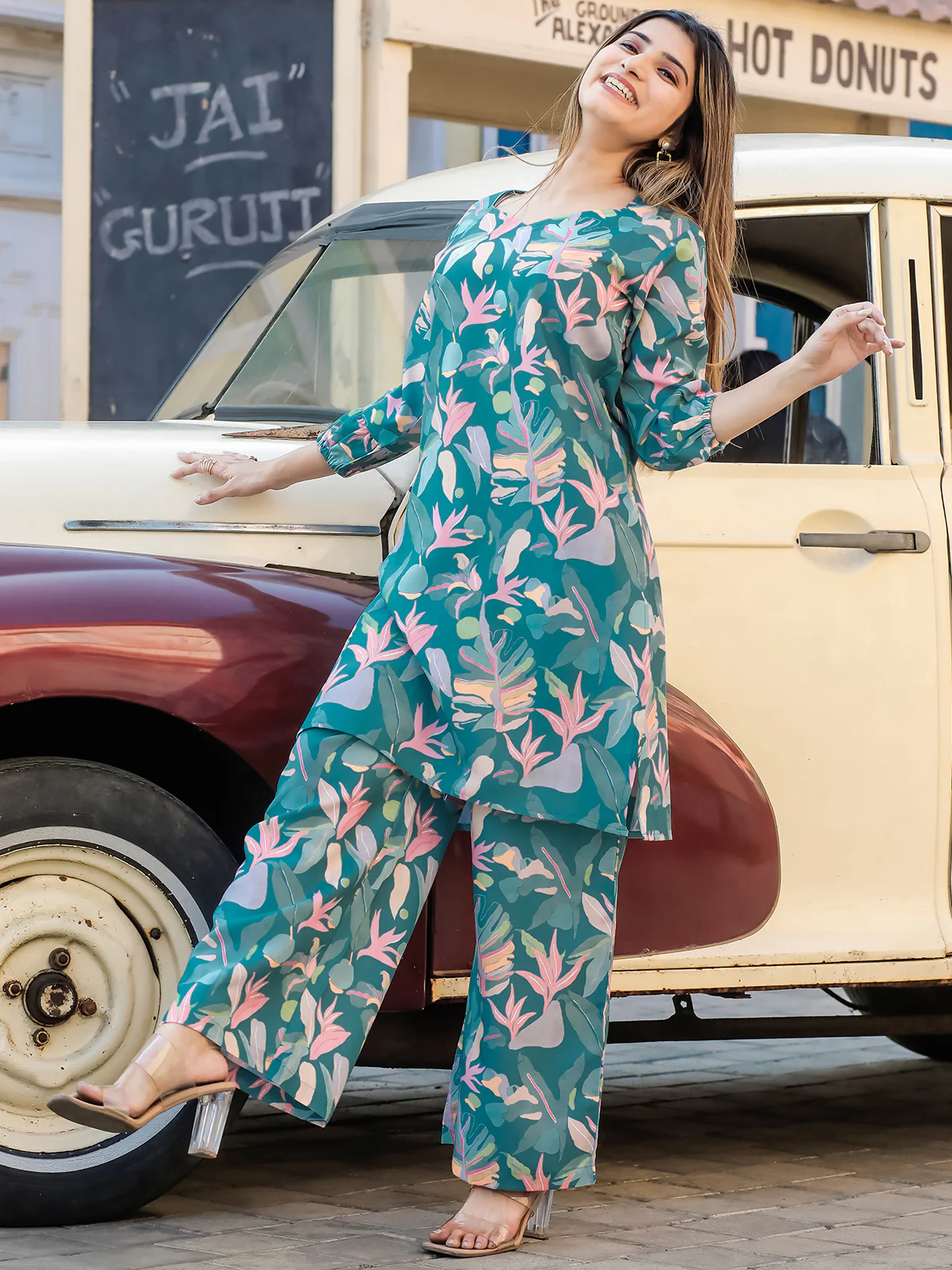 Odette Blue Cotton Printed Stitched Co Ord Set for Women - Image 3