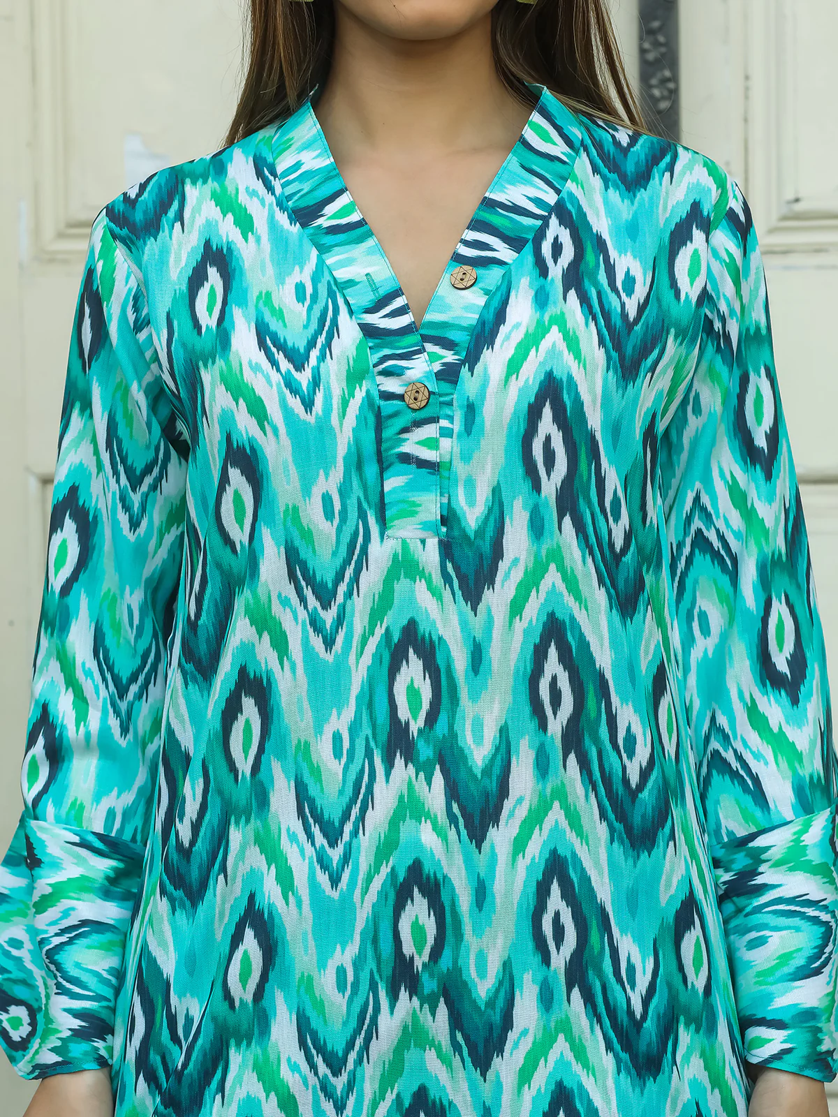 Odette Blue Cotton Printed Stitched Co Ord Set for Women - Image 5