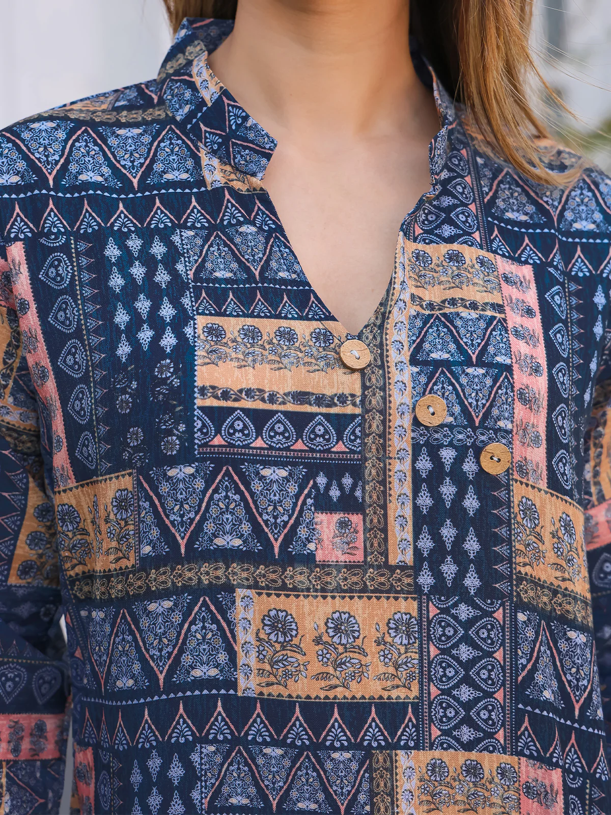 Odette Blue Cotton Printed Stitched Co Ord Set for Women - Image 6