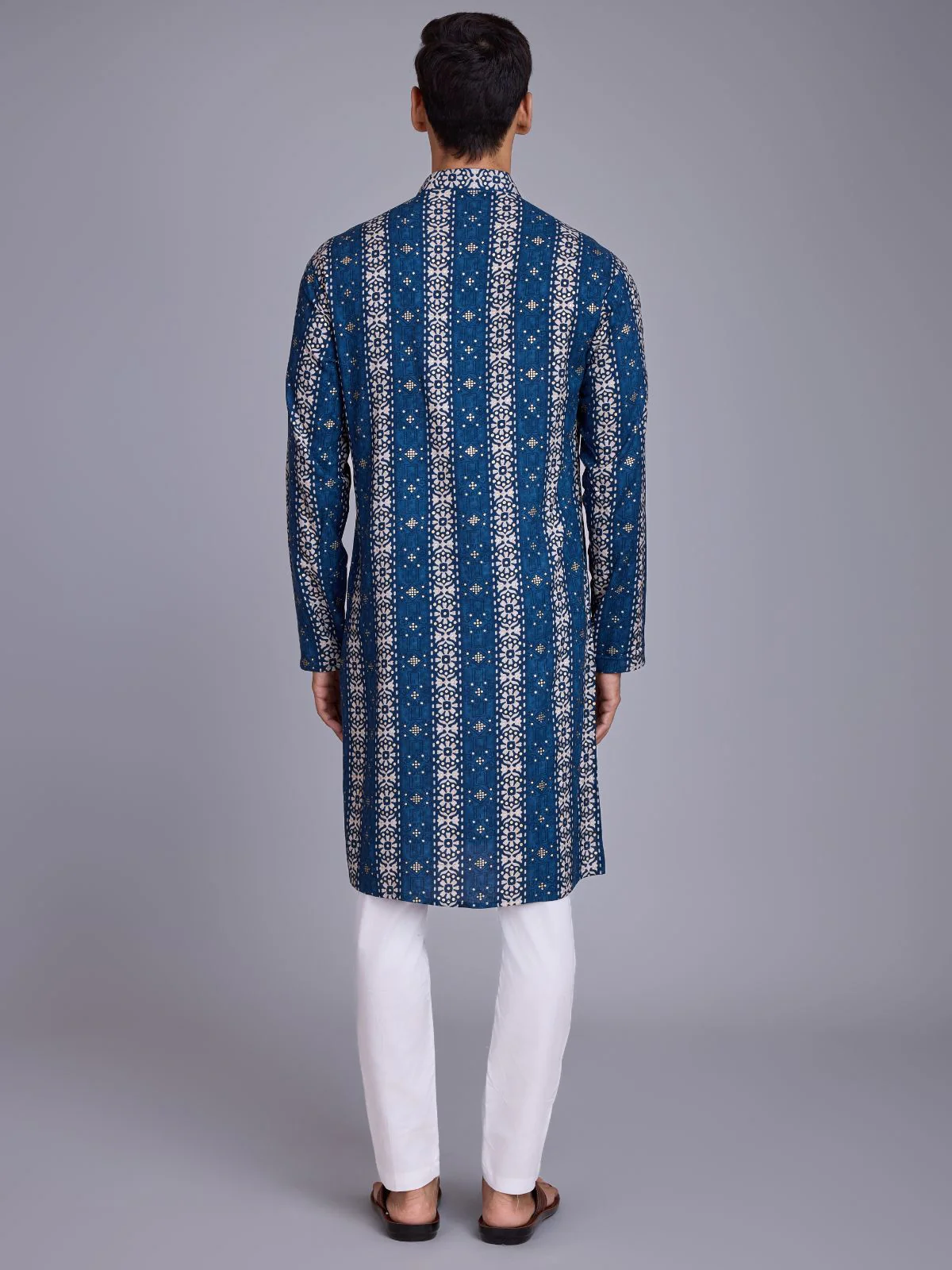 Odette Blue Rayon Printed Stitched Kurta For Men - Image 5