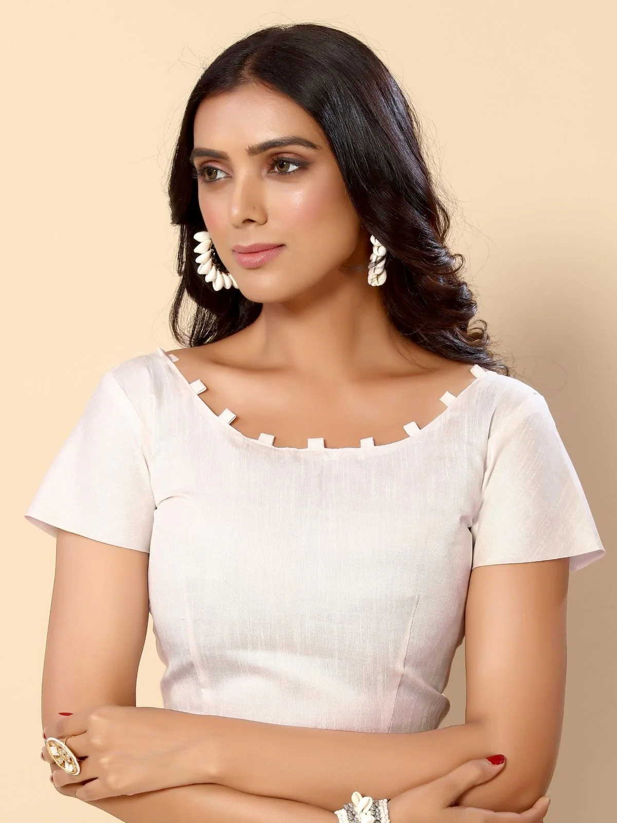Odette Blue Satin Printed Saree With Unstitched Blouse For Women - Image 6