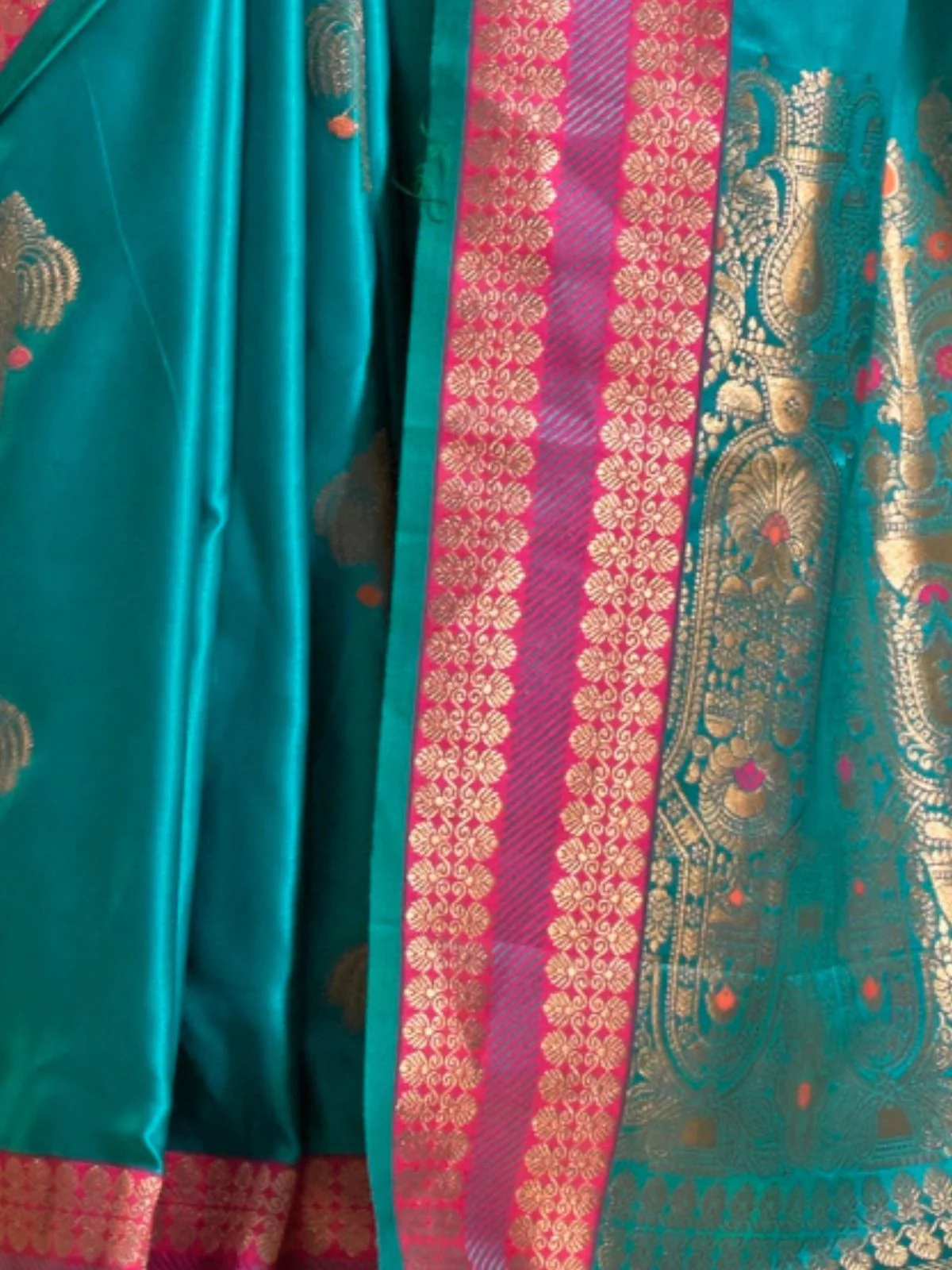 Odette Blue Satin Woven Saree With Unstitched Blouse For Women - Image 3